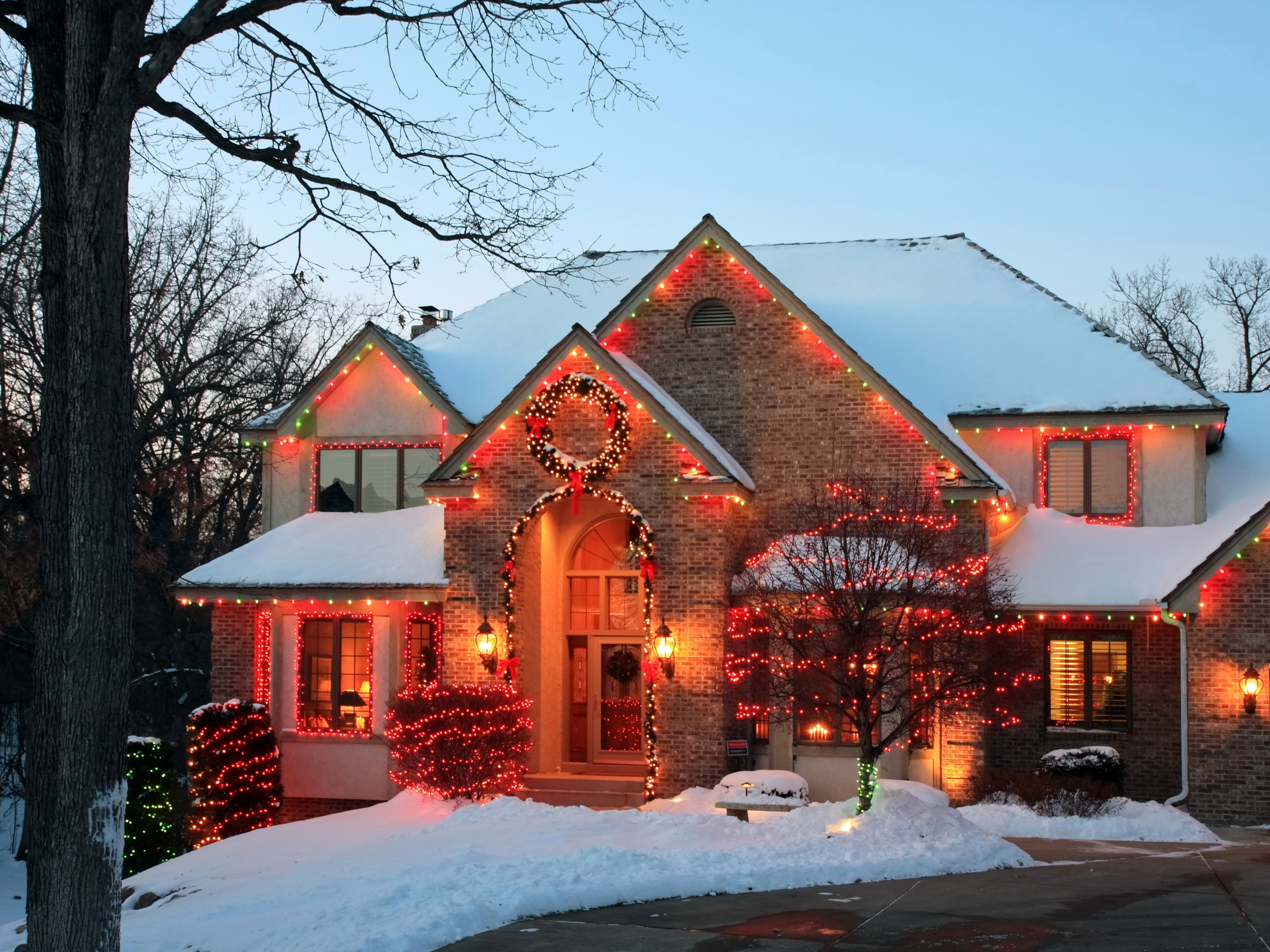 無料モバイル壁紙家, 木, 雪, クリスマス, 光, ホリデー, クリスマスのあかりをダウンロードします。