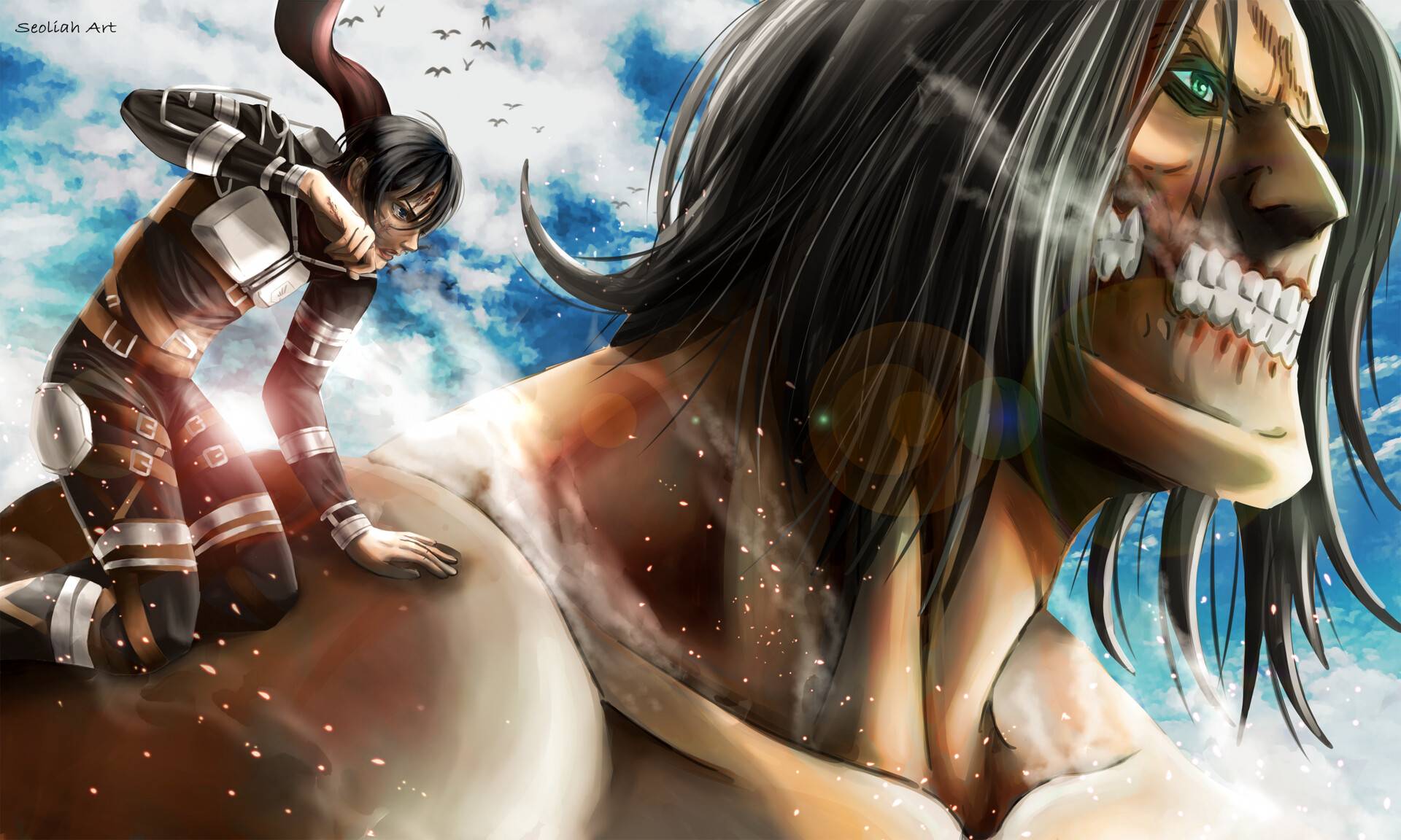 Laden Sie das Animes, Eren Jäger, Mikasa Ackermann, Attack On Titan-Bild kostenlos auf Ihren PC-Desktop herunter