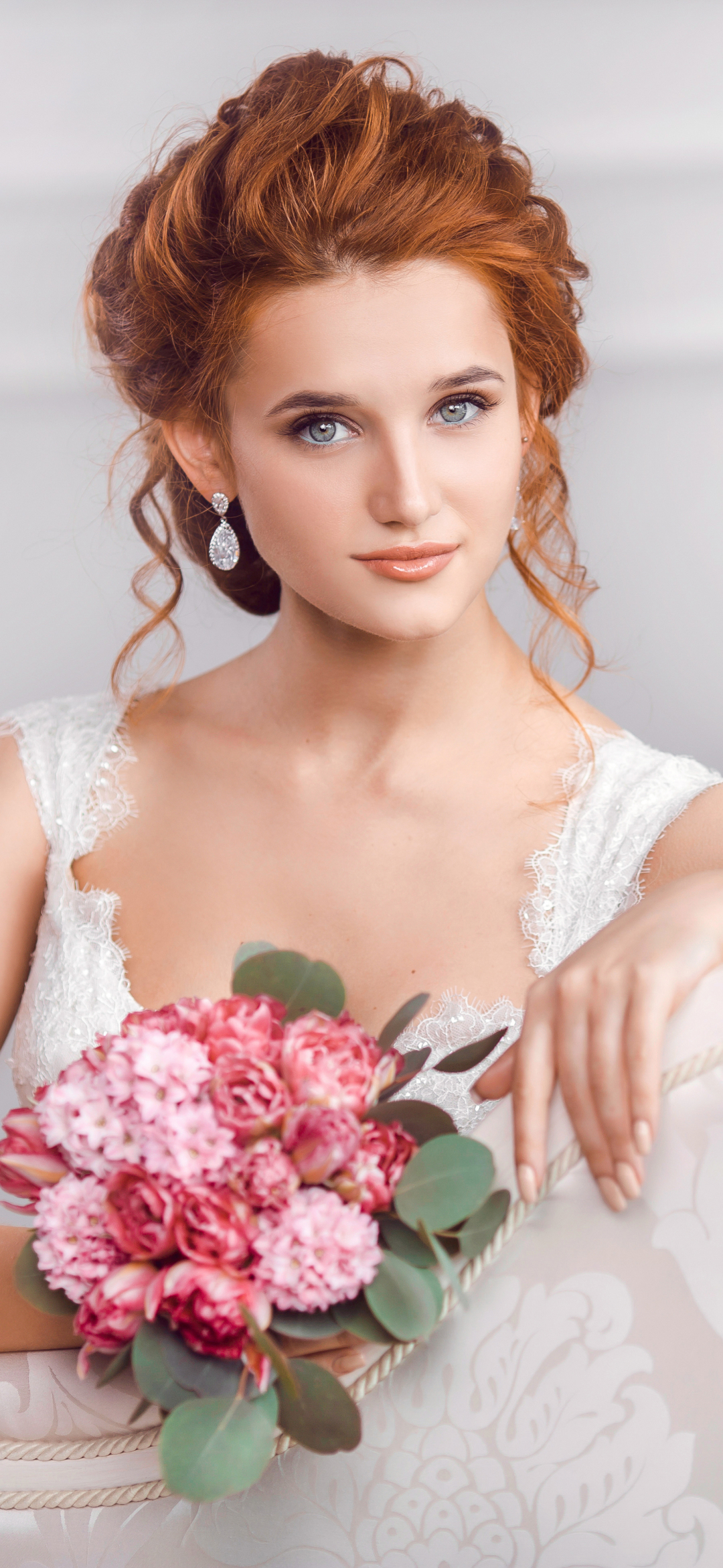 Download mobile wallpaper Bouquet, Redhead, Bride, Model, Women, Blue Eyes for free.