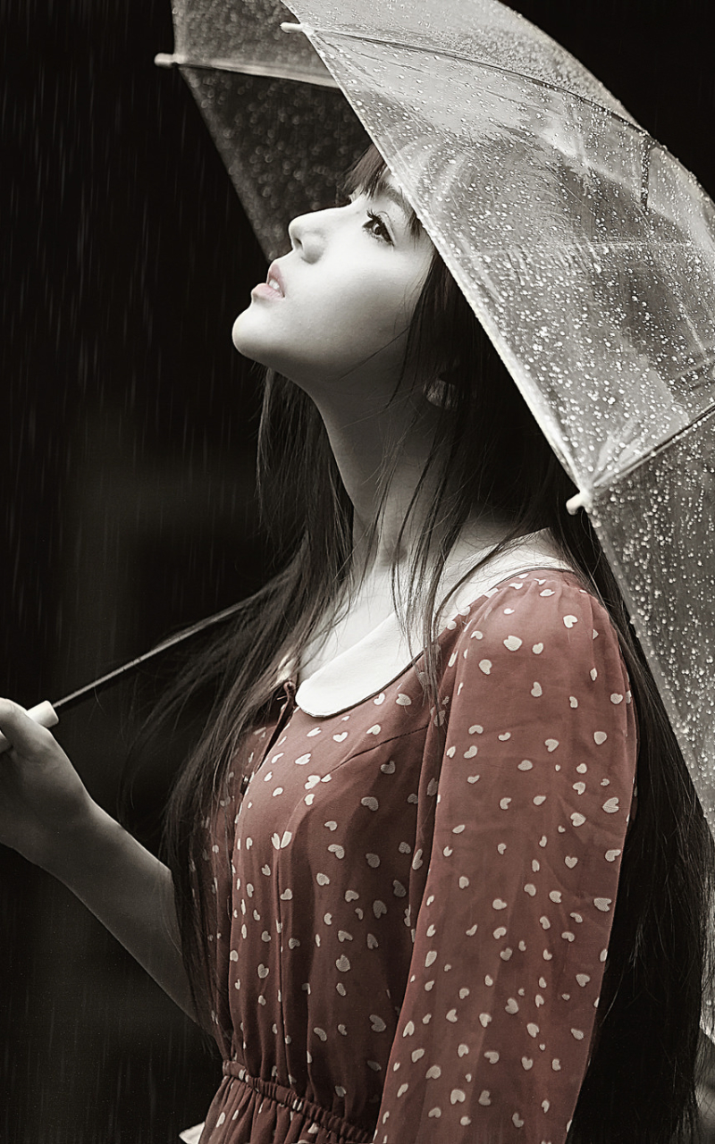 Download mobile wallpaper Umbrella, Mood, Dress, Brunette, Model, Women, Asian for free.