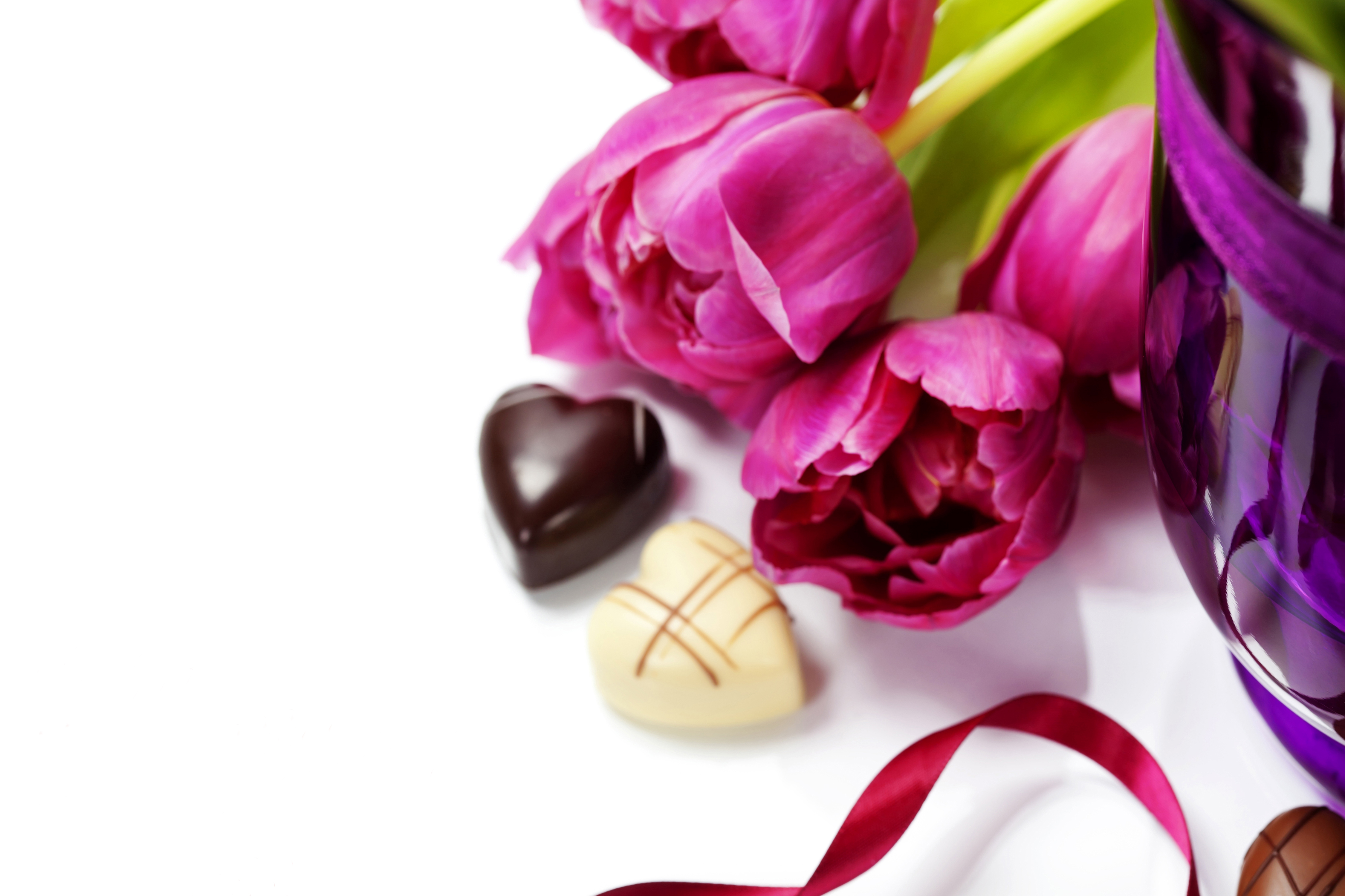 Download mobile wallpaper Valentine's Day, Chocolate, Flower, Holiday, Pink Flower, Heart Shaped for free.