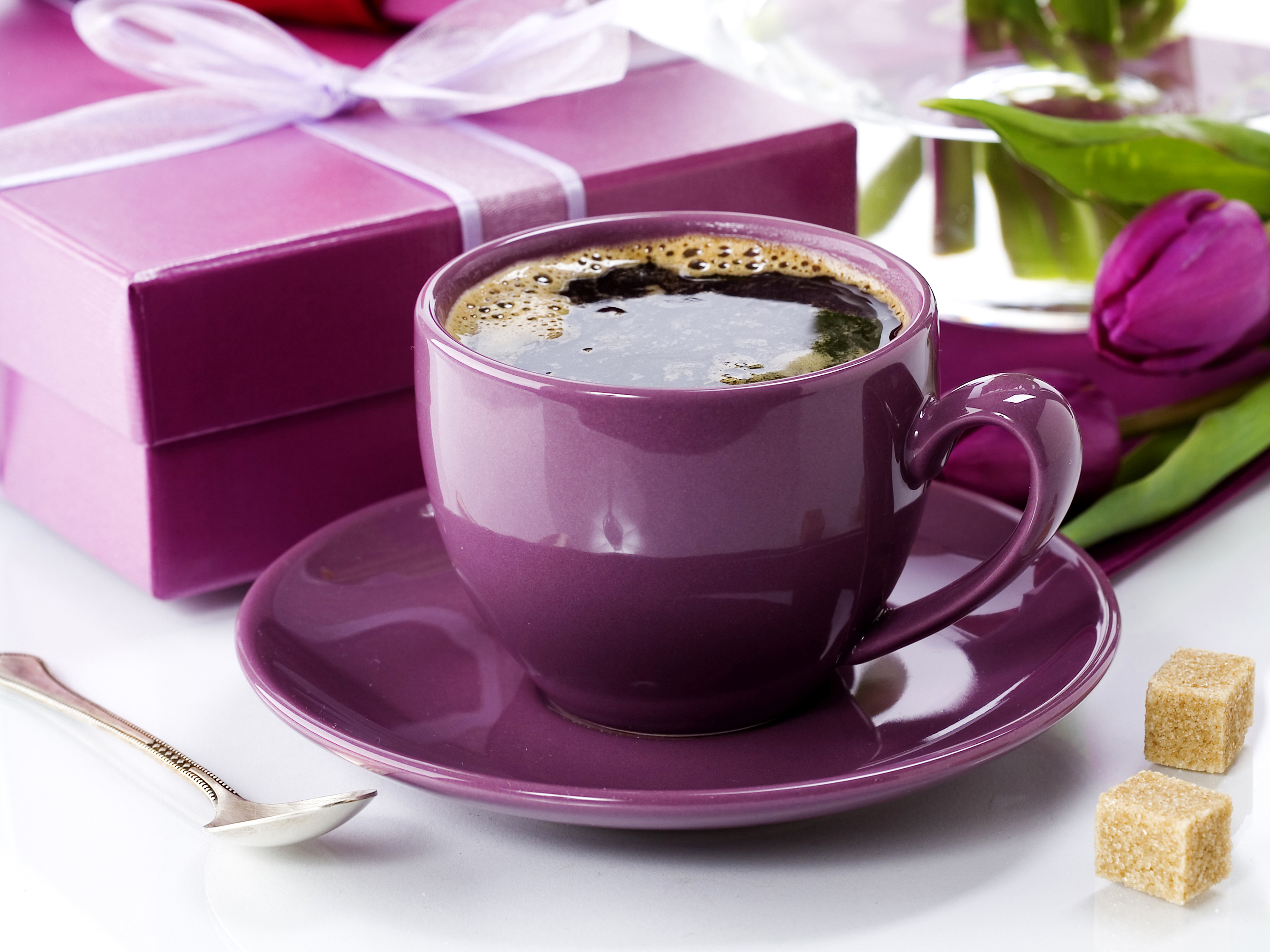 Download mobile wallpaper Food, Coffee, Cup, Purple, Gift for free.