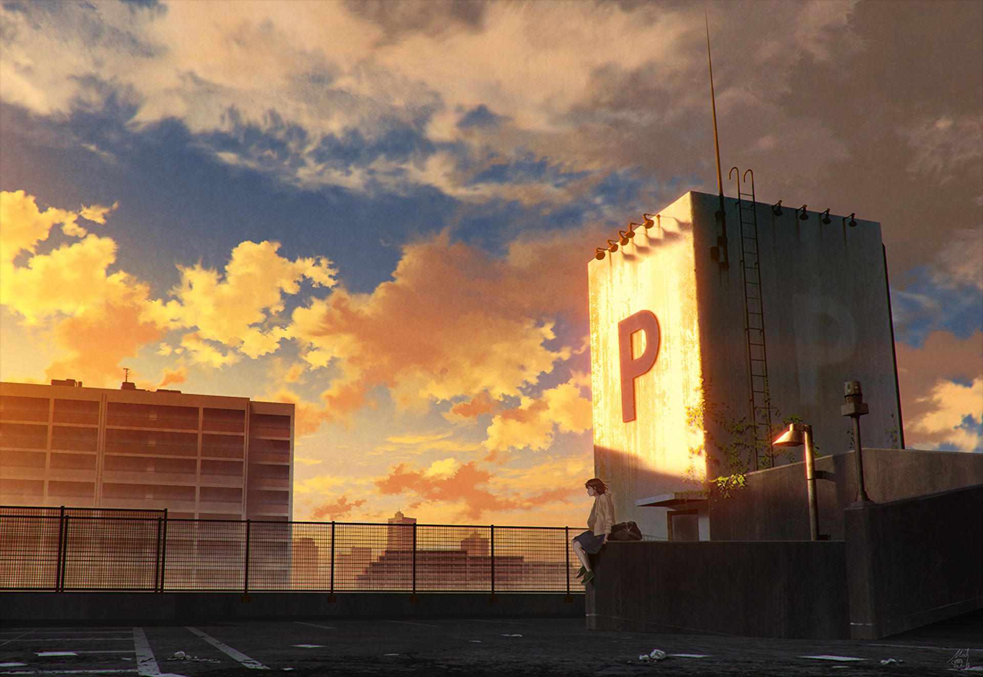anime, original, rooftop