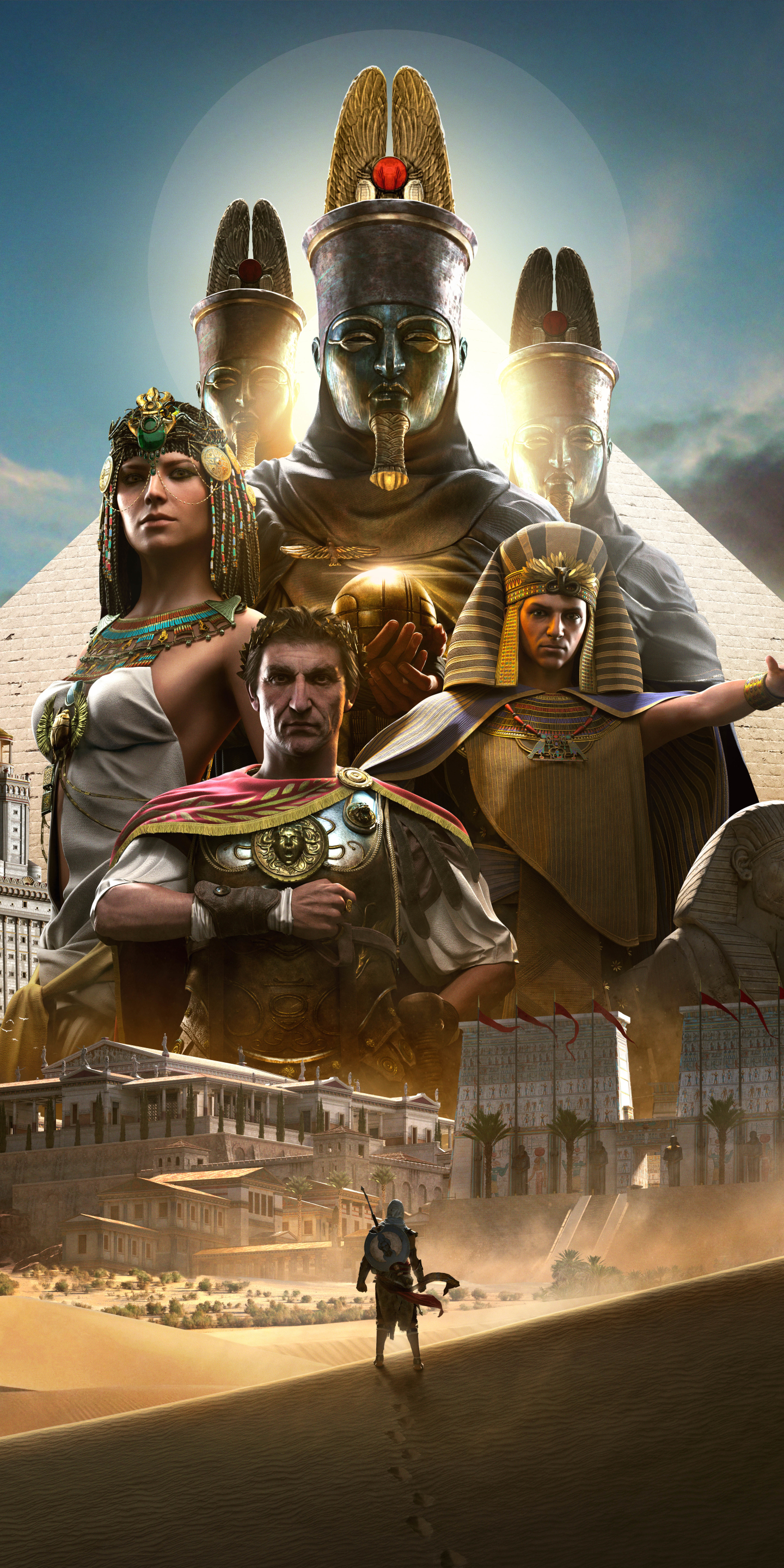 video game, assassin's creed origins, cleopatra, julius caesar, bayek of siwa, ptolemy xiii, assassin's creed