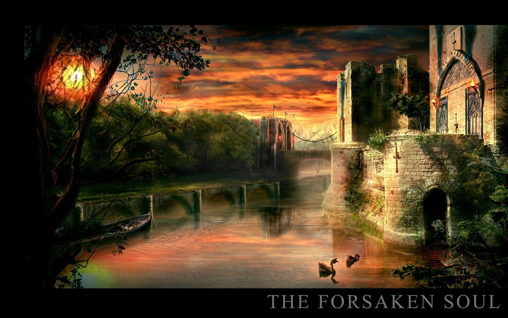 Free download wallpaper Landscape, Sunset, Houses, Fantasy on your PC desktop