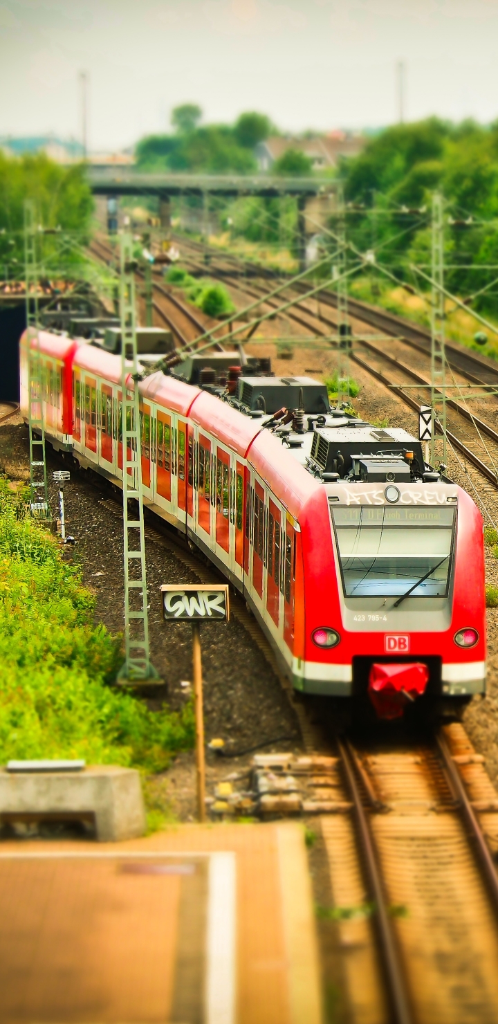 Handy-Wallpaper Eisenbahn, Zug, Tilt Shift, Fahrzeuge, Neigungschicht kostenlos herunterladen.