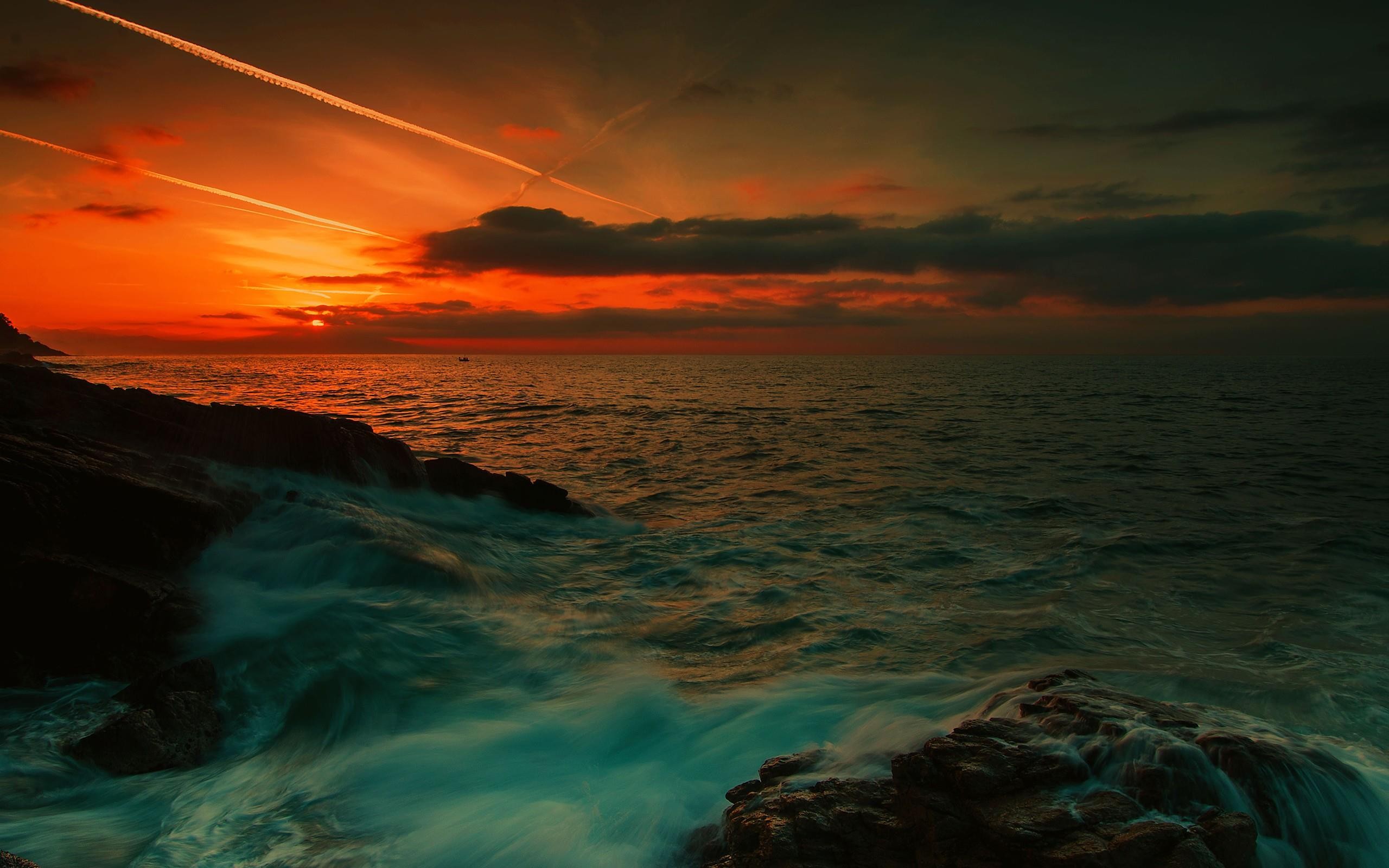 Laden Sie das Horizont, Ozean, Wolke, Himmel, Sonnenuntergang, Erde/natur, Orange Farbe)-Bild kostenlos auf Ihren PC-Desktop herunter