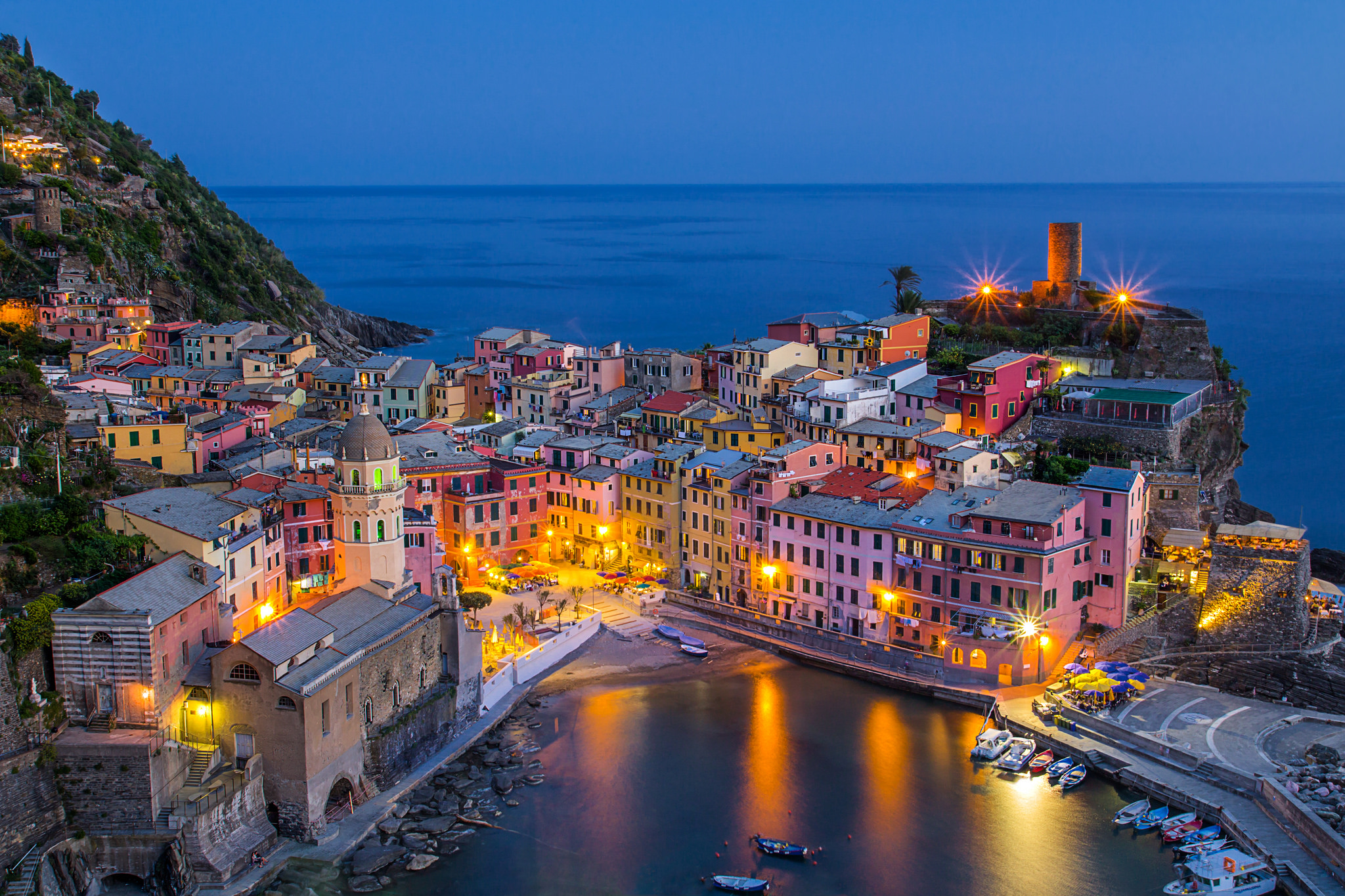 man made, vernazza, cinque terre, dusk, italy, town, village, towns