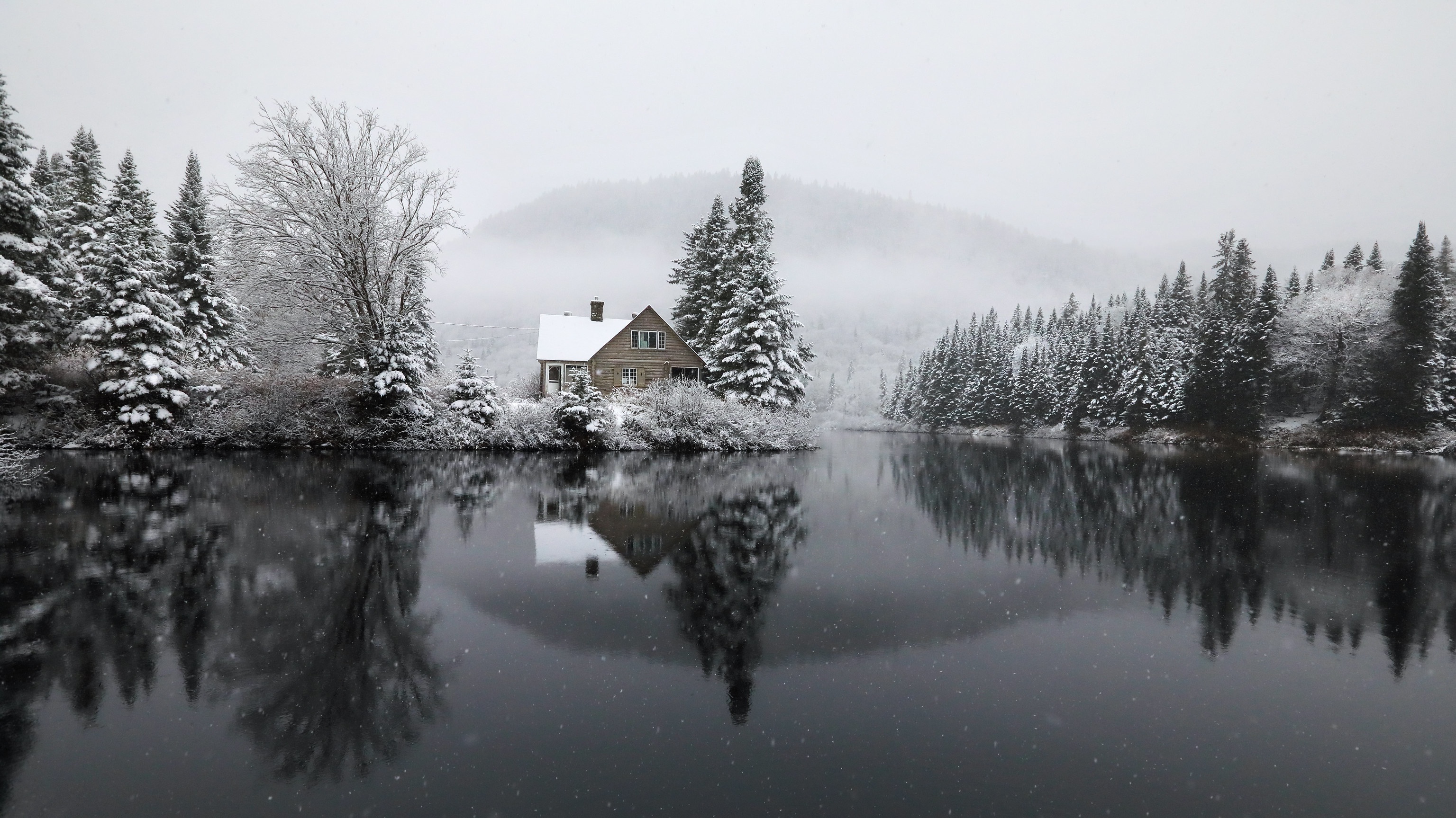 Free download wallpaper Winter, Lake, Reflection, House, Photography on your PC desktop