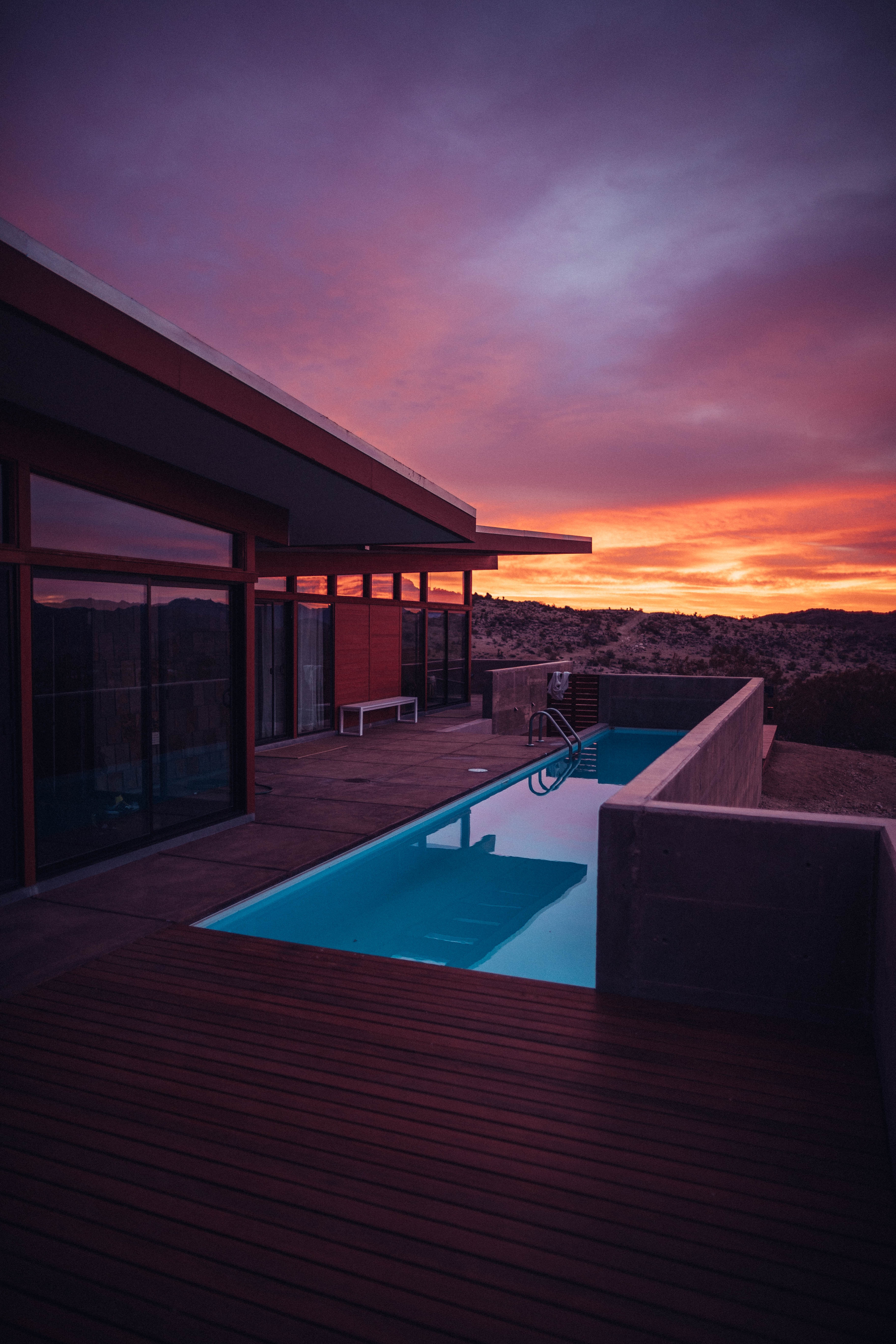 rest, balcony, sunset, miscellanea, miscellaneous, relaxation, pool 4K