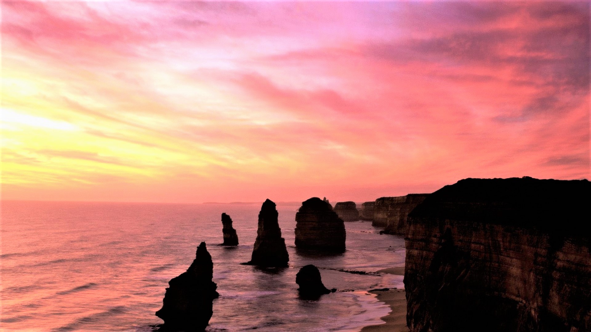 PCデスクトップに日没, 海, 地平線, 海洋, 地球, オーストラリア, 十二使徒画像を無料でダウンロード