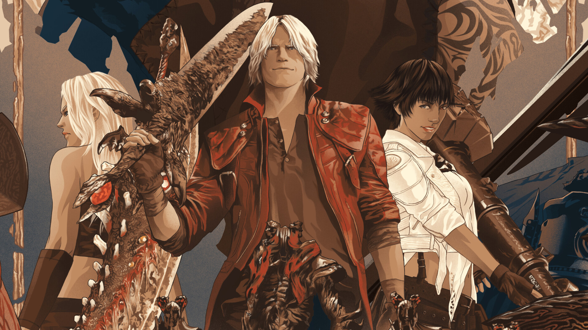 dante (devil may cry), video game, devil may cry 5, lady (devil may cry), trish (devil may cry), devil may cry