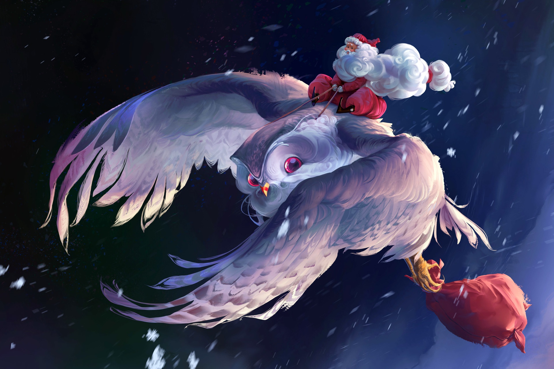 Download mobile wallpaper Owl, Christmas, Holiday, Santa for free.