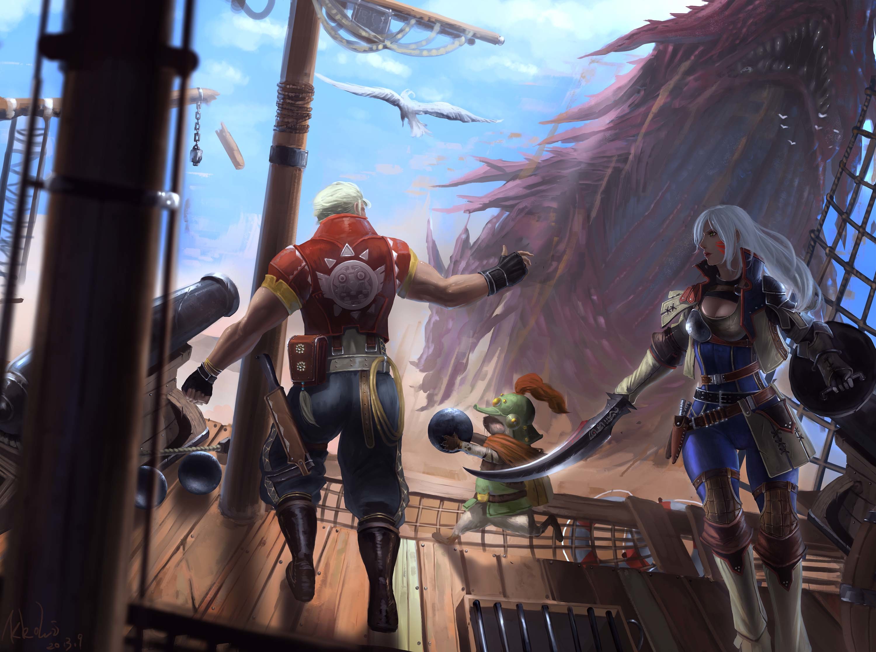 Download mobile wallpaper Fantasy, Creature, Sword, Canon, Pirate, Woman Warrior for free.