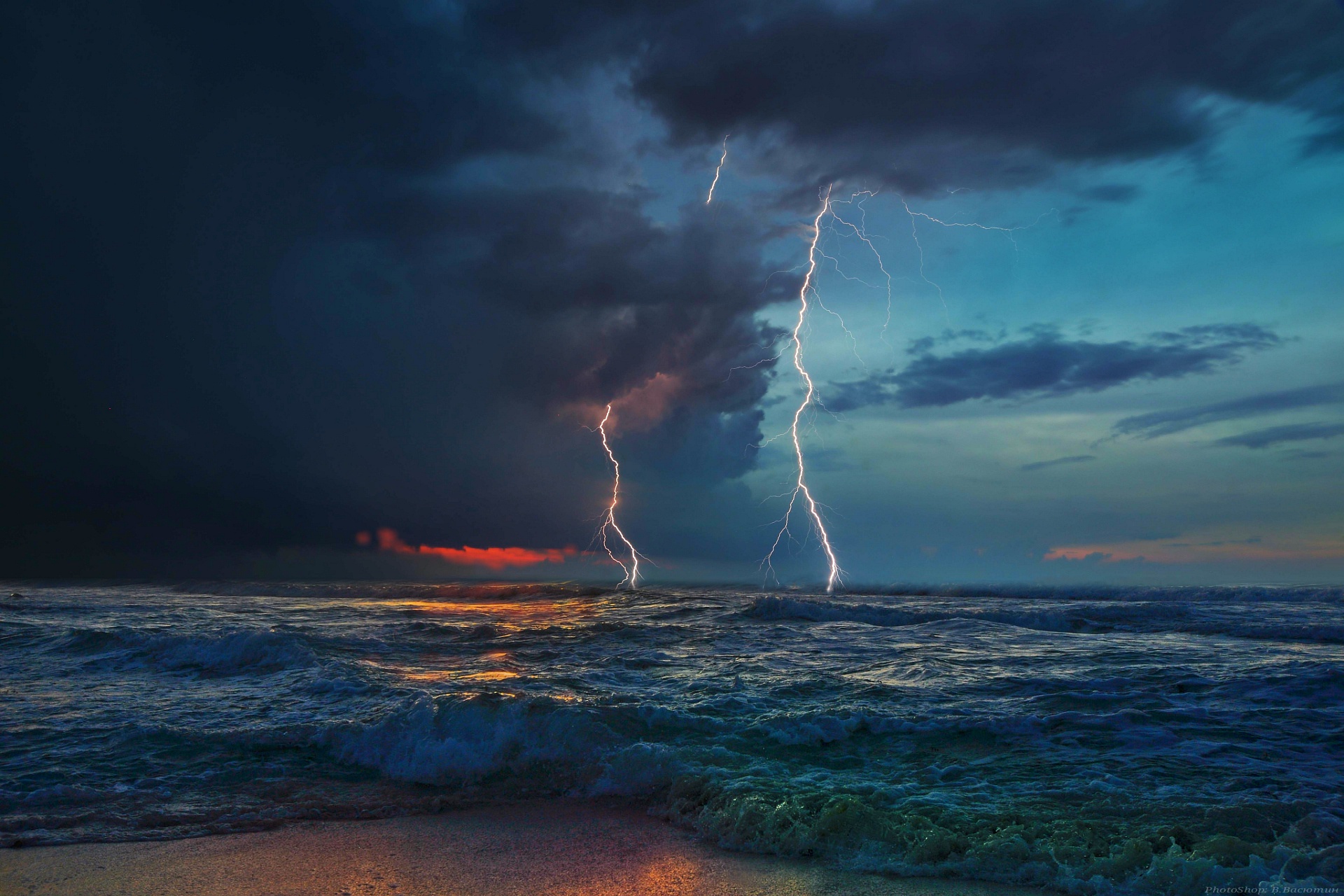 Free download wallpaper Nature, Sky, Lightning, Horizon, Ocean, Cloud, Photography on your PC desktop
