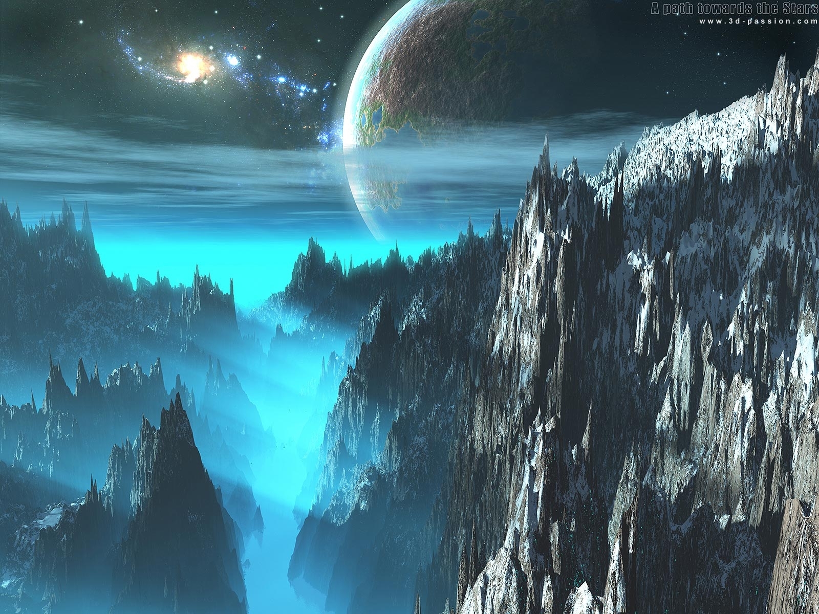 android fantasy, planets, landscape, turquoise