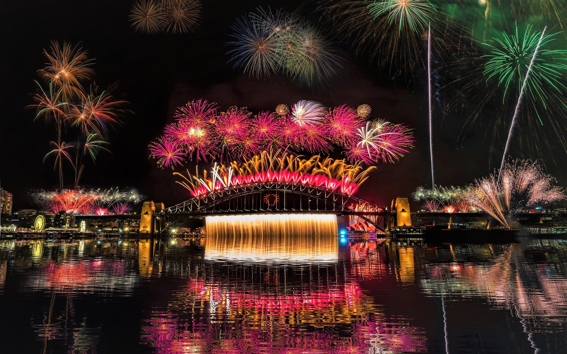 Laden Sie das Sydney, Bunt, Feuerwerk, Fotografie, Nacht, Großstadt, Sydney Hafenbrücke-Bild kostenlos auf Ihren PC-Desktop herunter