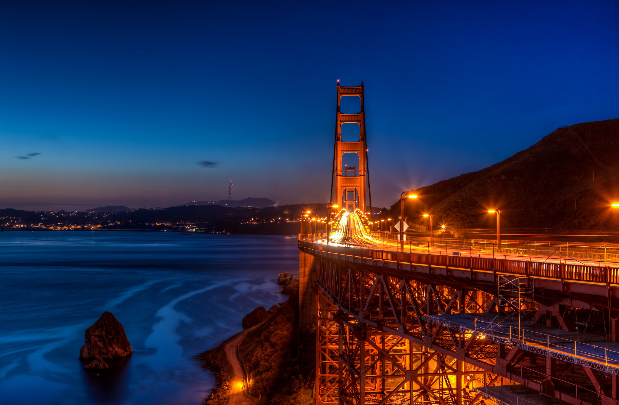 Download mobile wallpaper Bridges, Night, Usa, Road, Bridge, Golden Gate, Man Made, Time Lapse for free.
