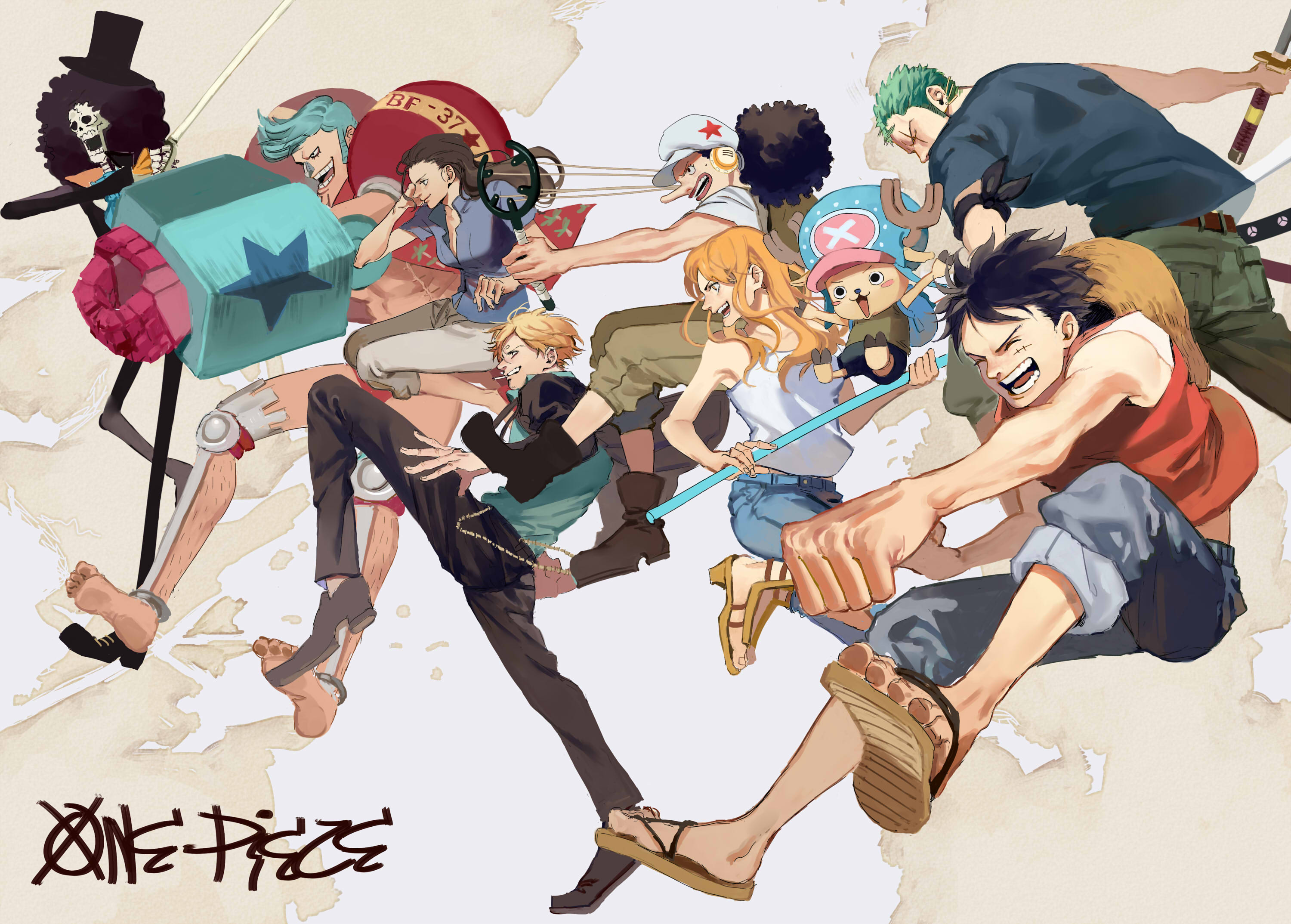 Handy-Wallpaper Animes, One Piece, Tony Tony Chopper, Lysop (One Piece), Roronoa Zorro, Affe D Luffy, Nami (Einteiler), Sanji (Einteiler), Bach (Einteiler), Nico Robin, Franky (Einteiler) kostenlos herunterladen.