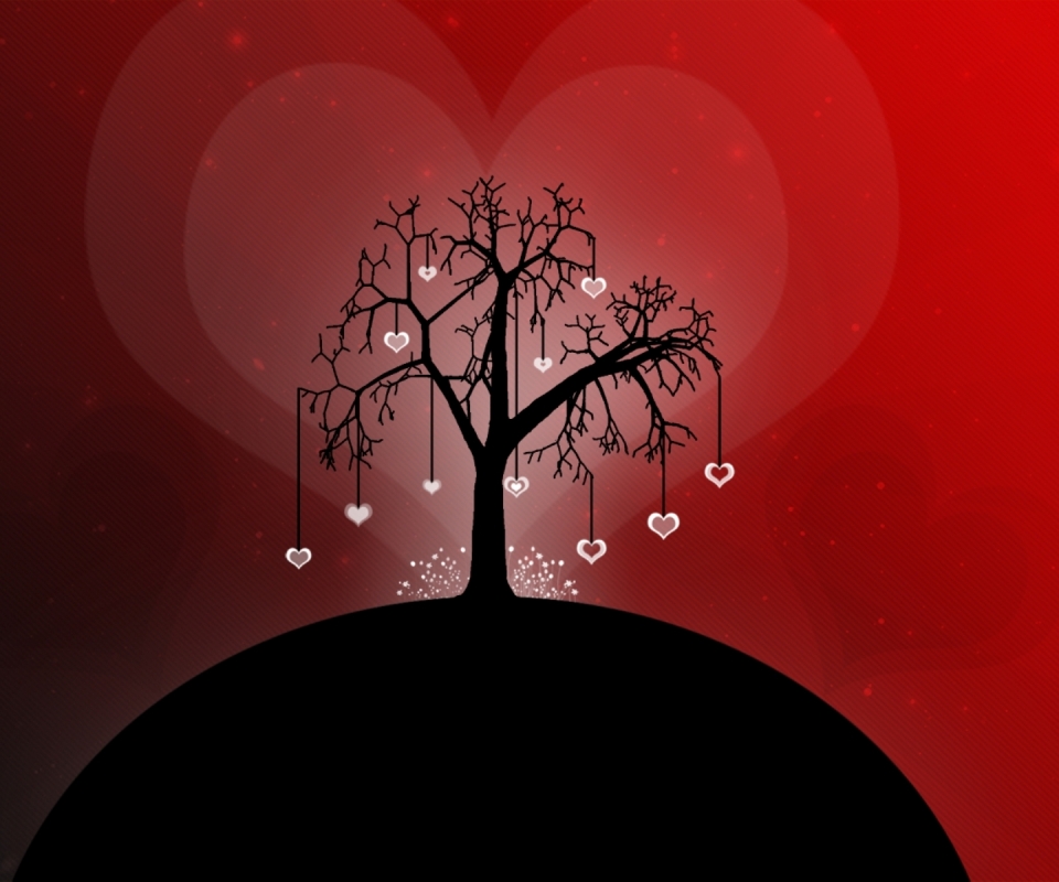 Скачать обои бесплатно Любовь, Дерево, Сердце, Художественные картинка на рабочий стол ПК
