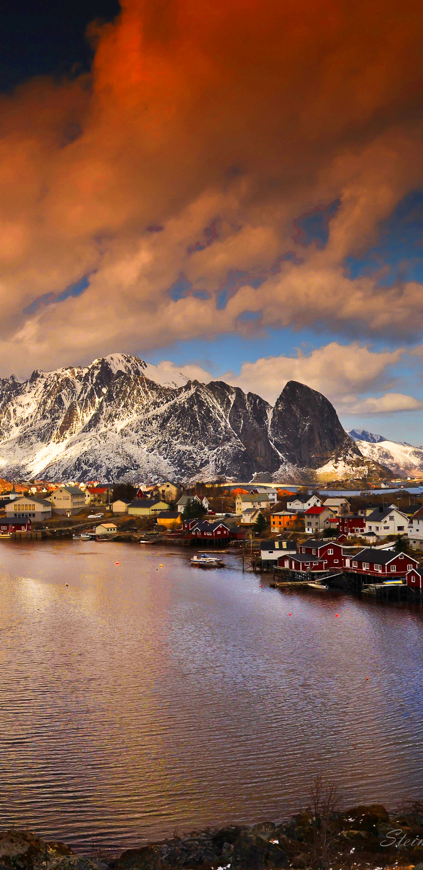 Download mobile wallpaper Landscape, Sunset, Mountain, Village, Norway, Cloud, Photography, Lofoten, Lofoten Islands for free.
