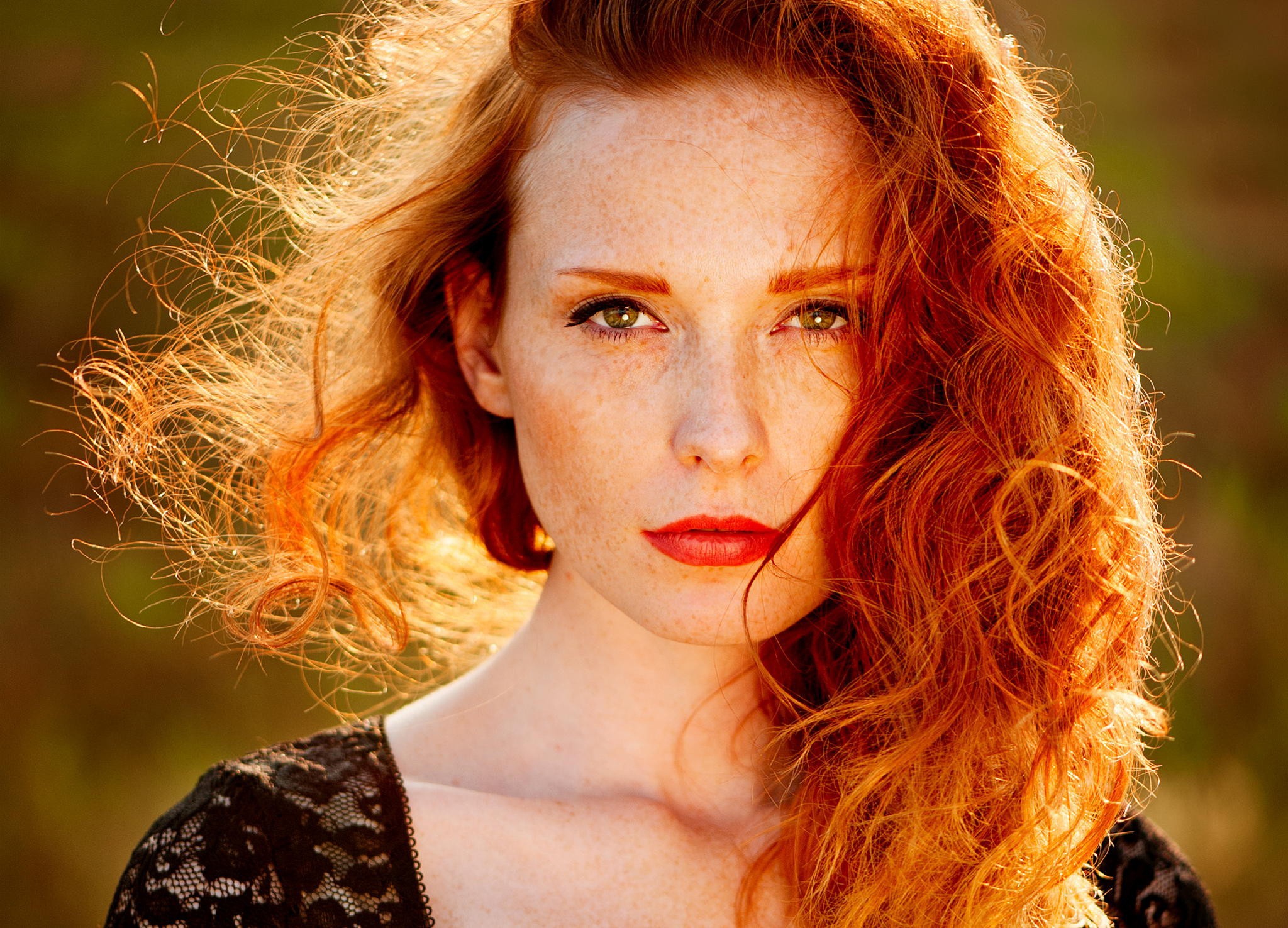 Download mobile wallpaper Redhead, Face, Model, Women, Freckles, Lipstick for free.