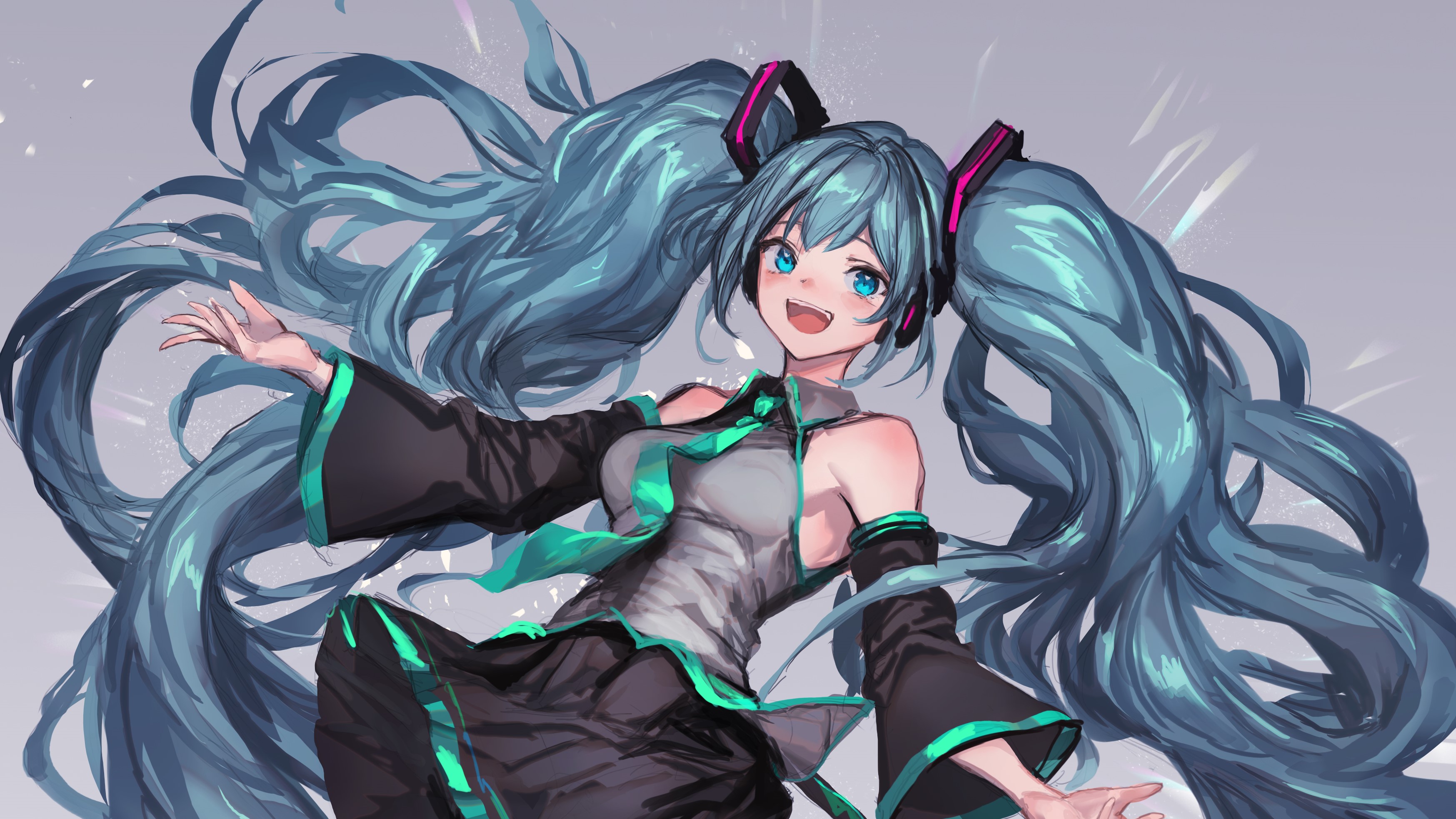 Download mobile wallpaper Anime, Vocaloid, Blue Eyes, Blue Hair, Hatsune Miku, Twintails for free.