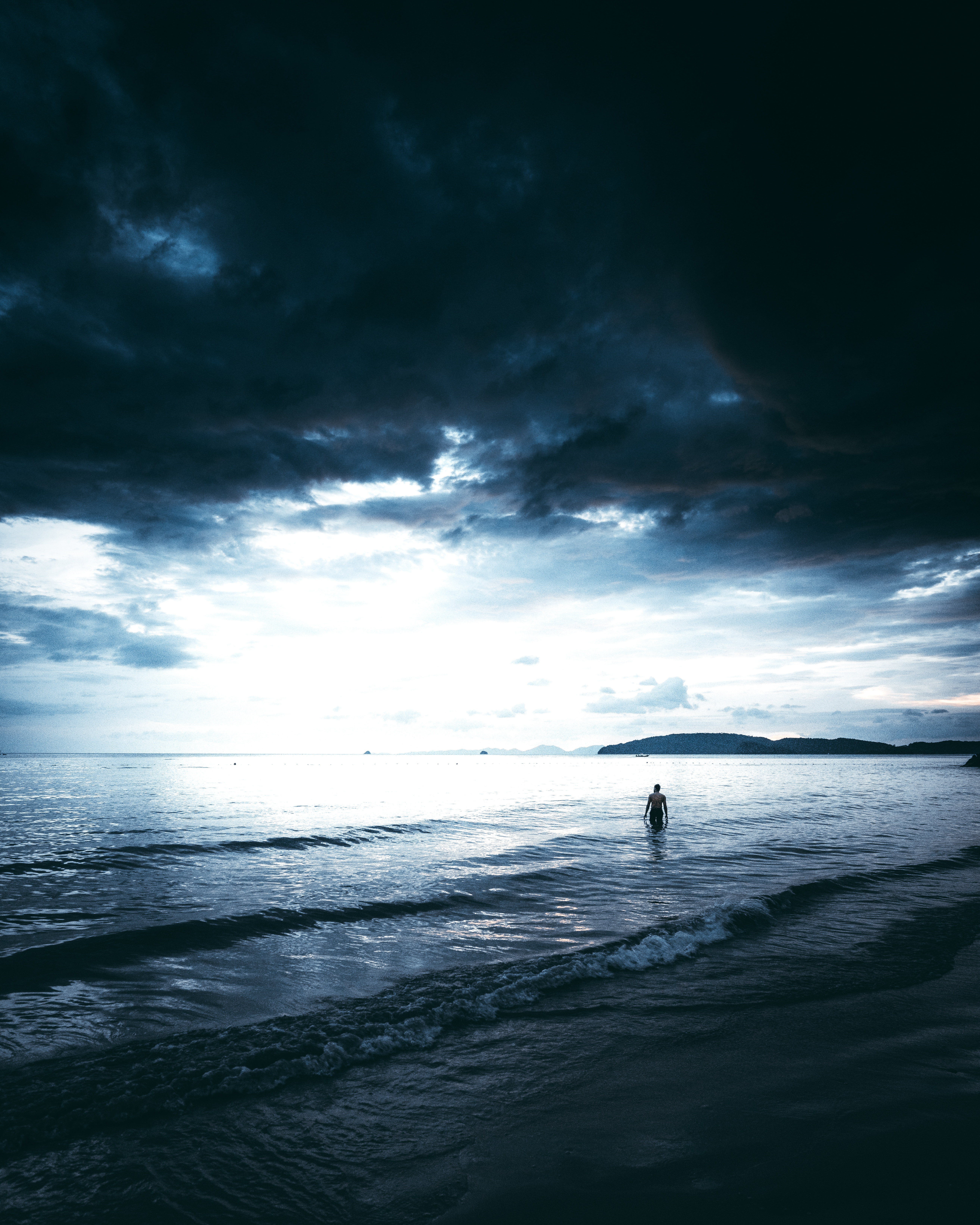 lonely, nature, sea, clouds, human, person, mainly cloudy, overcast, alone wallpapers for tablet