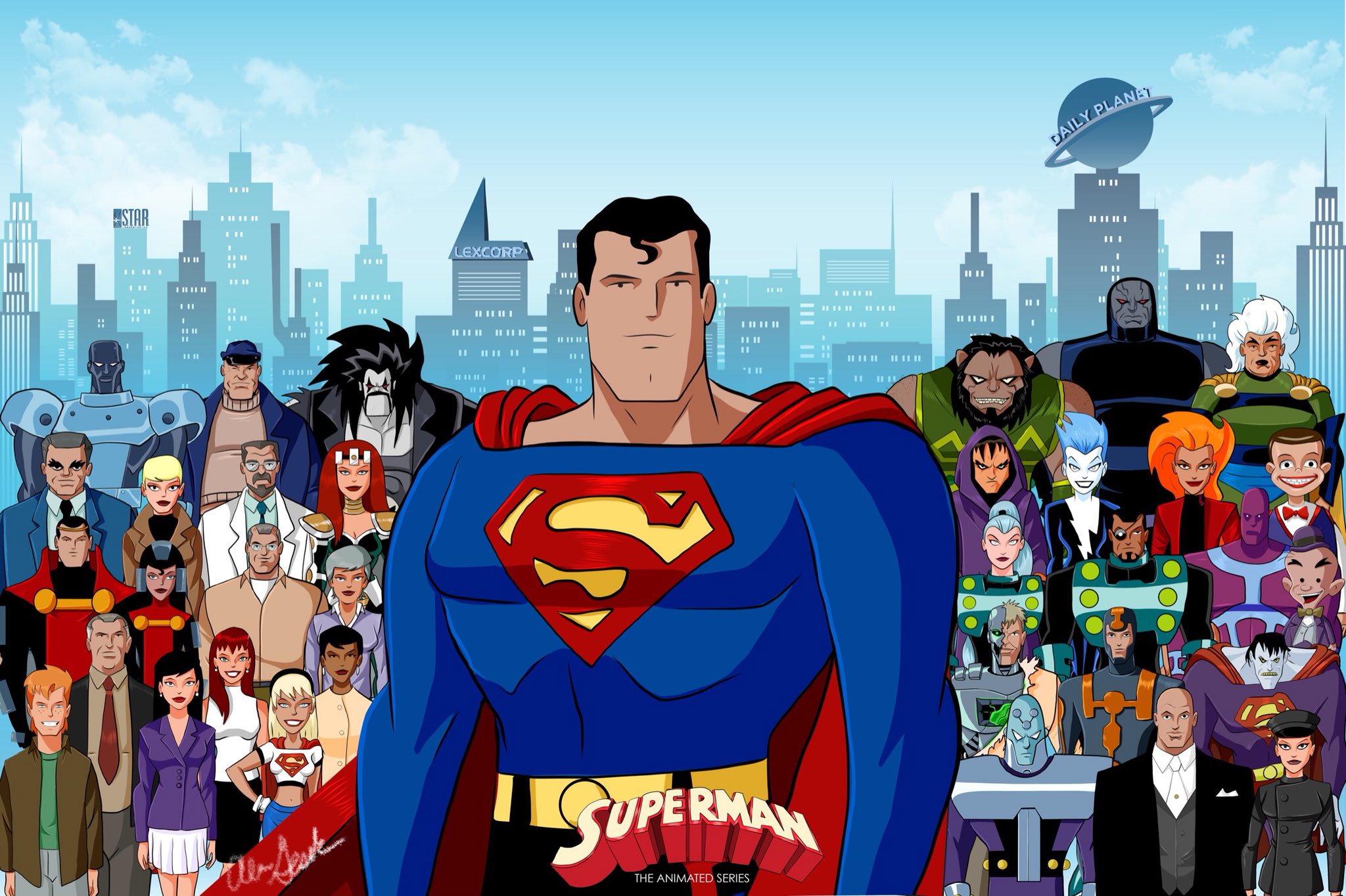 tv show, superman: the animated series, angela chen, bizarro, brainiac (dc comics), daily planet, granny goodness, jimmy olsen, john henry irons, jonathan kent, jor el, lana lang, lara lor van, lex luthor, livewire (dc comics), lobo (dc comics), lois lane, martha kent, metallo, metropolis (dc comics), steel (dc comics), supergirl, superman, toyman (comics)