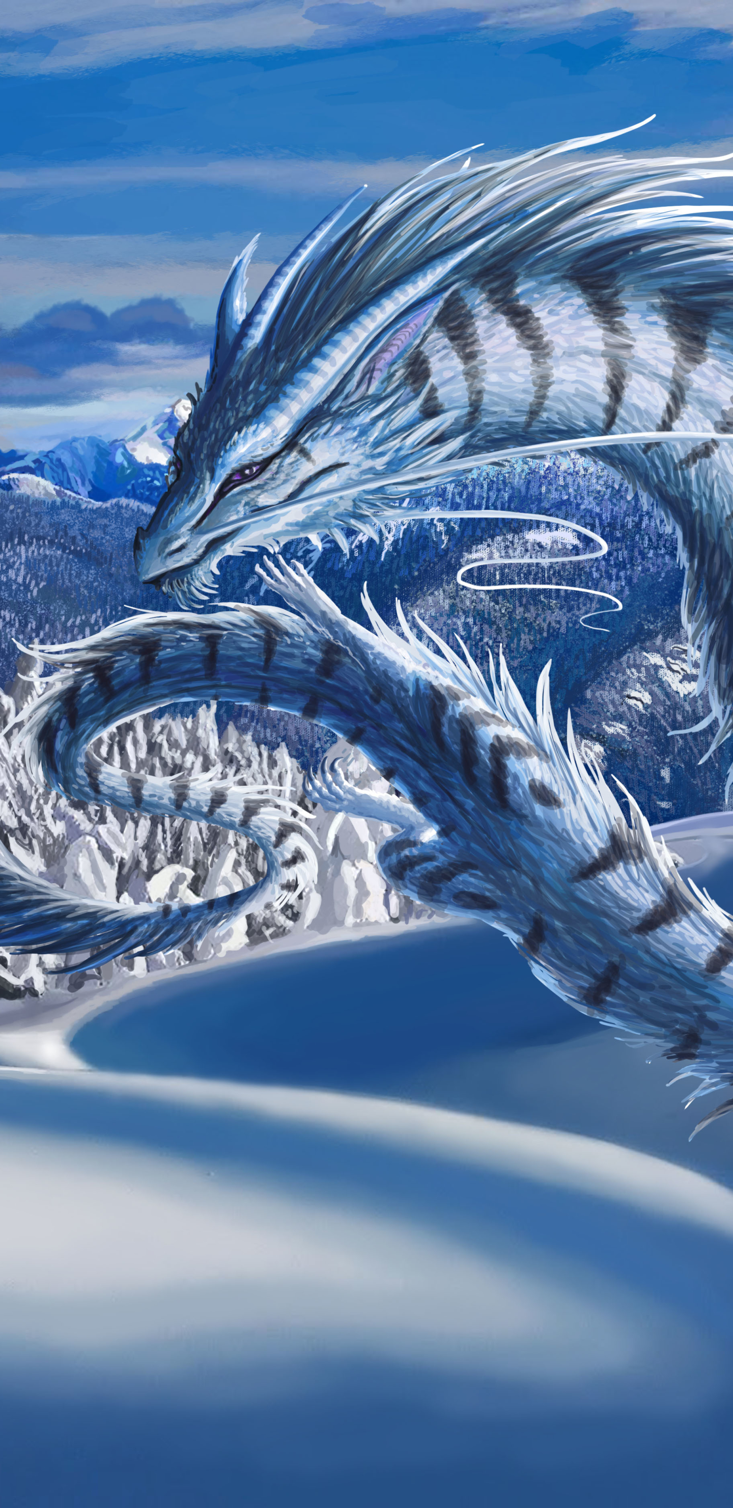 Descarga gratuita de fondo de pantalla para móvil de Invierno, Fantasía, Nieve, Dragón.