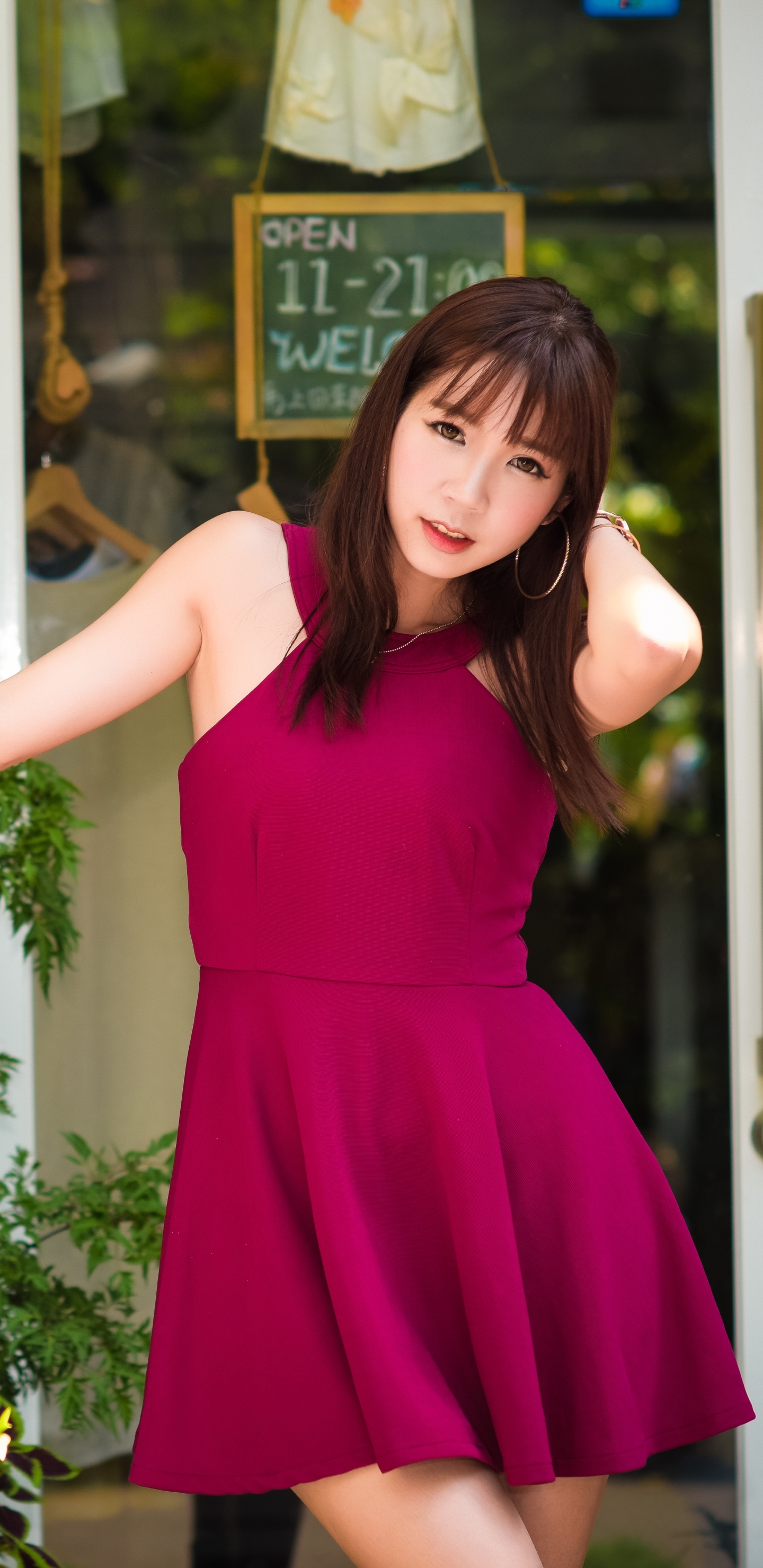 Download mobile wallpaper Brunette, Model, Women, Asian, Pink Dress for free.