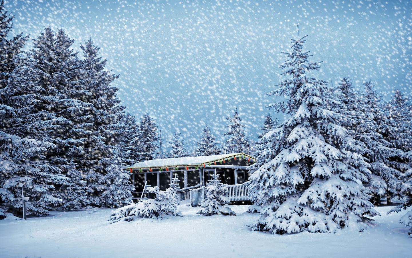 Download mobile wallpaper Winter, Pine, Snow, Tree, House, Photography, Snowfall for free.
