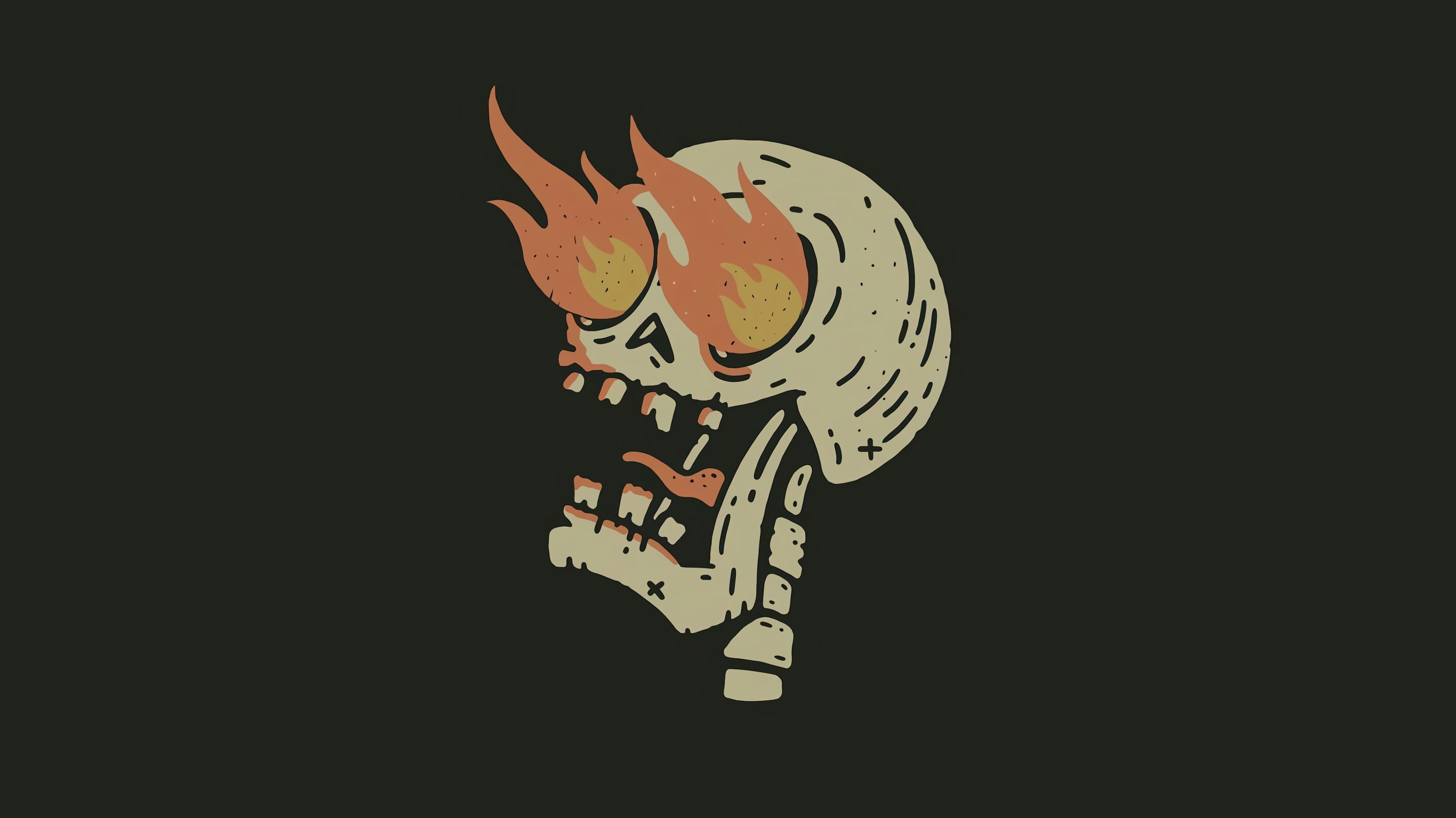 Download mobile wallpaper Fire, Minimalism, Artistic, Skull for free.
