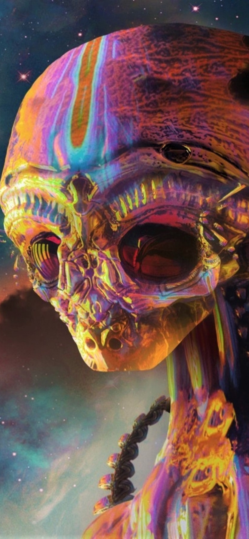 Download mobile wallpaper Alien, Head, Sci Fi, Skeleton, Psychedelic for free.