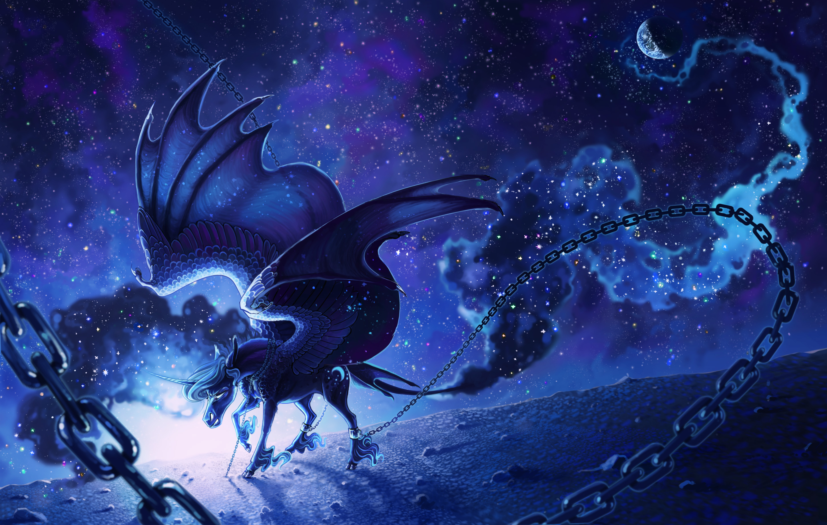 Download mobile wallpaper Fantasy, Space, Wings, Horse, Chain, Pegasus, Fantasy Animals for free.
