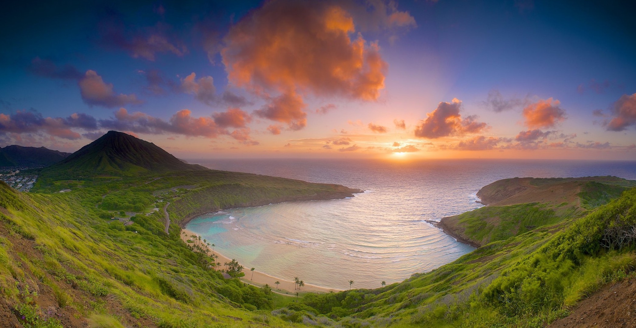 662796 Bild herunterladen hawaii, erde/natur, strand, bucht, hanauma bucht, hanauma, meer, sonne, sonnenuntergang - Hintergrundbilder und Bildschirmschoner kostenlos