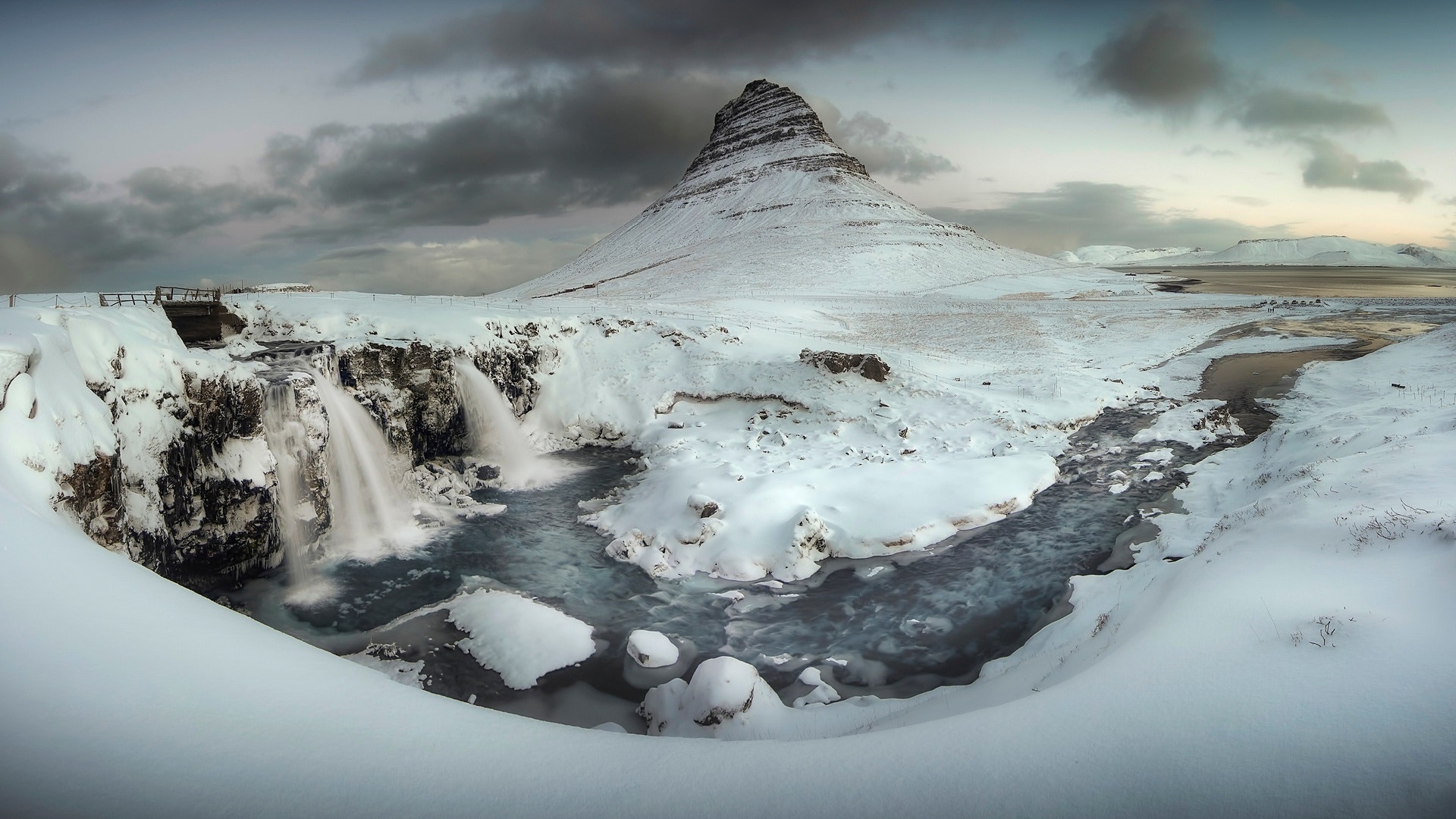 iceland, kirkjufell, earth, kirkjufoss, mountain, nature, river, snow, waterfall