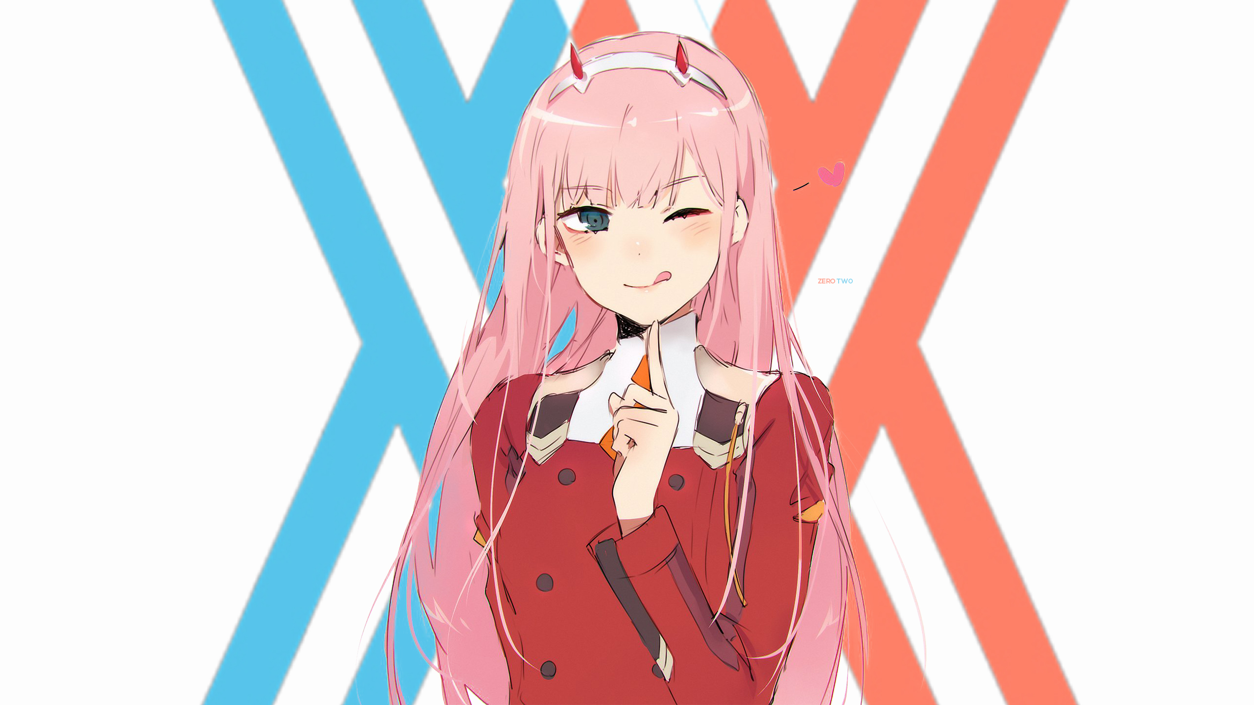 Free download wallpaper Anime, Wink, Pink Hair, Long Hair, Darling In The Franxx, Zero Two (Darling In The Franxx) on your PC desktop