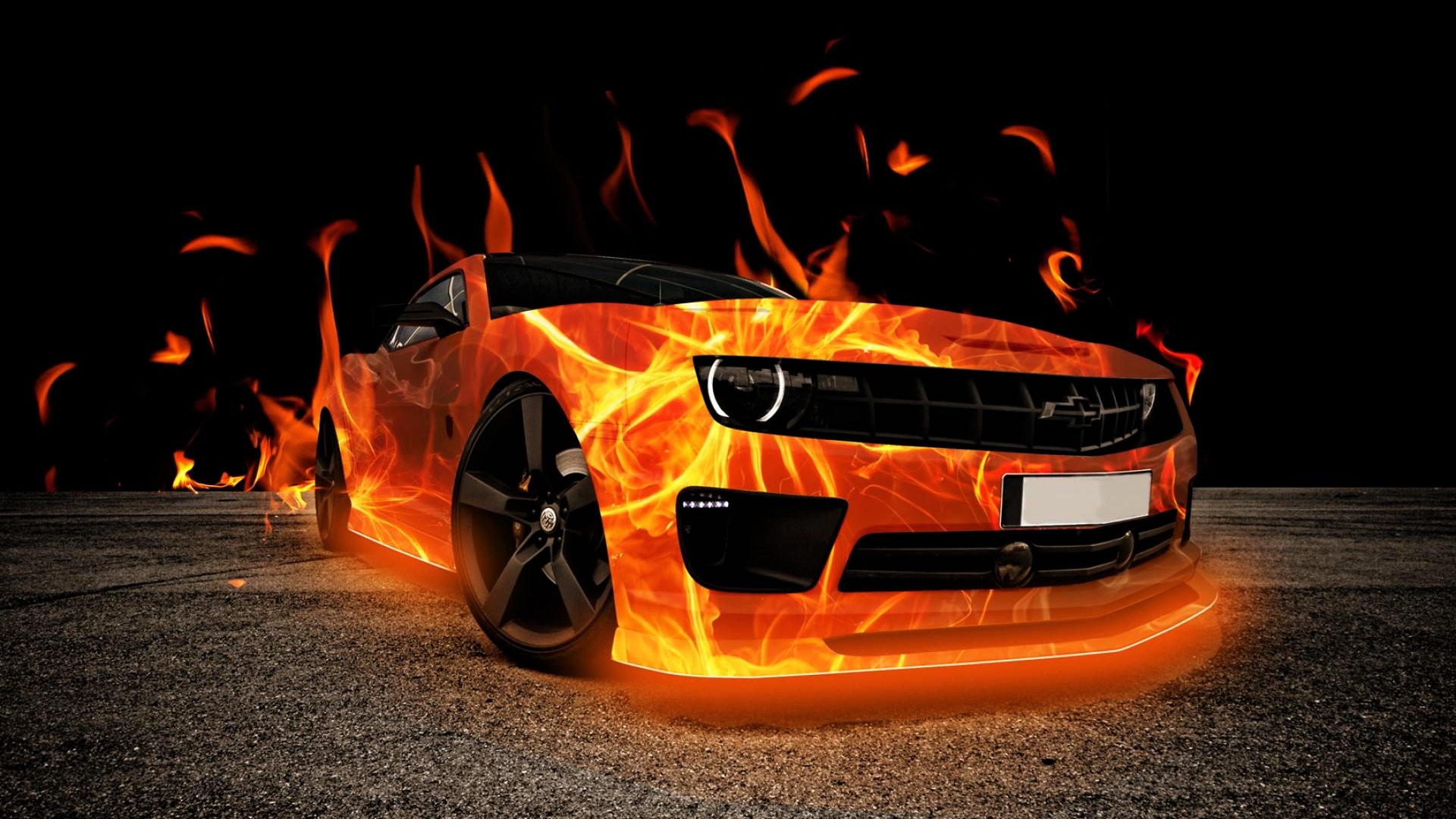 Free download wallpaper Fire, Car, Artistic, Chevrolet Camaro, Vehicles on your PC desktop