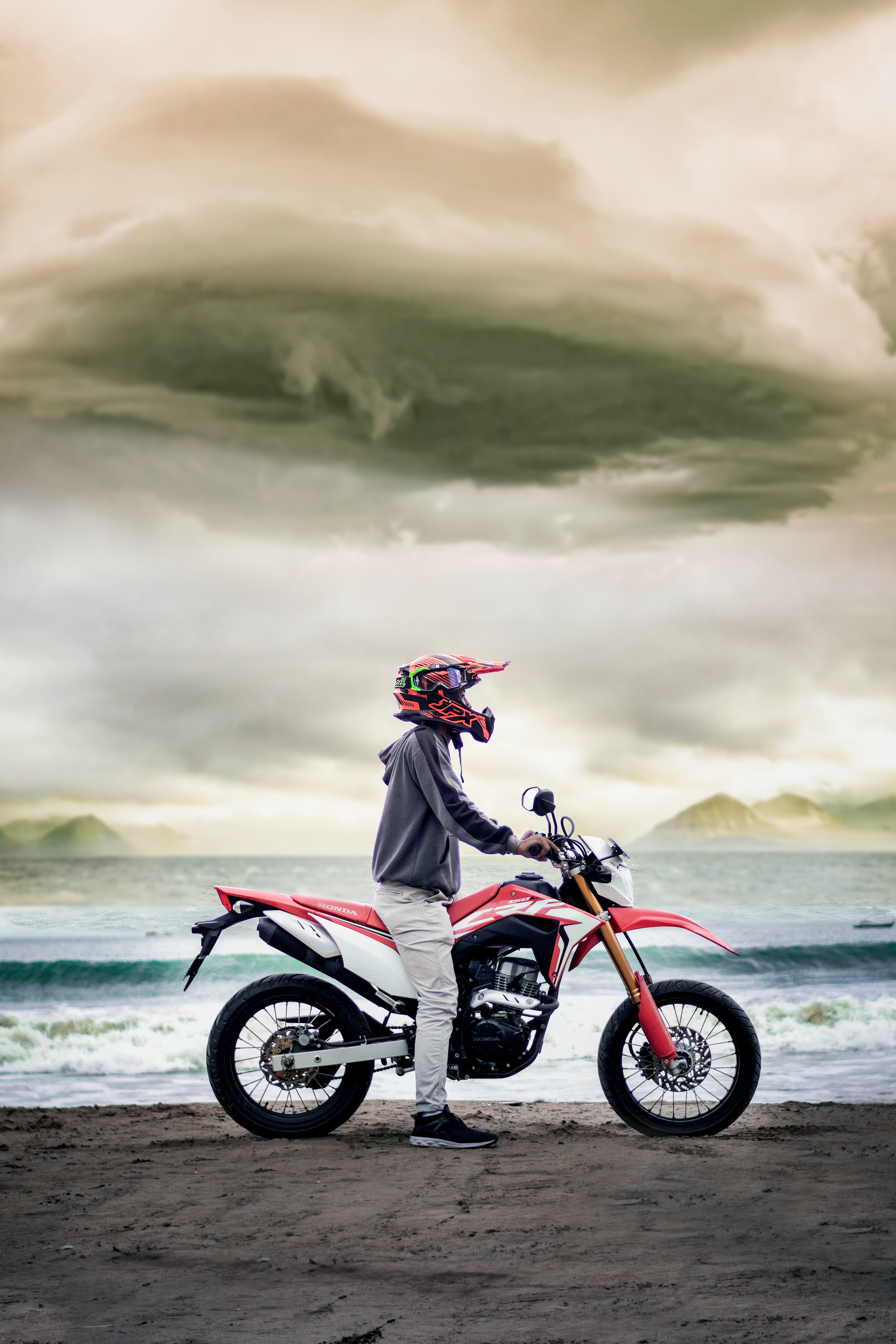 91405 Hintergrundbild herunterladen strand, motorräder, motorradfahrer, motorrad, fahrrad - Bildschirmschoner und Bilder kostenlos