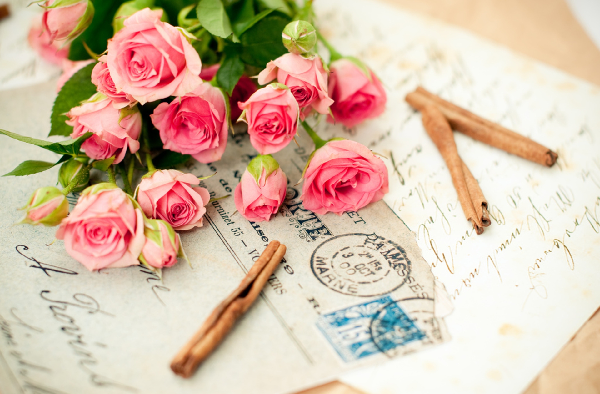 Free download wallpaper Flowers, Roses, Cinnamon, Bouquet, Letter on your PC desktop