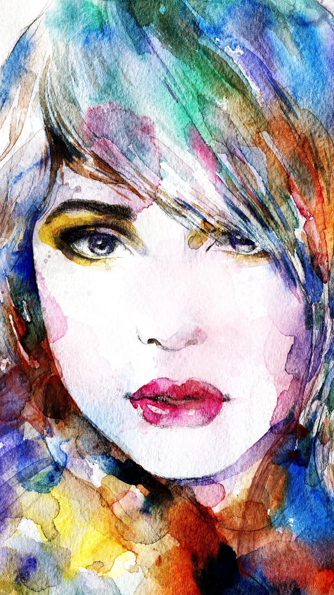 Download mobile wallpaper Portrait, Artistic, Face, Watercolor for free.
