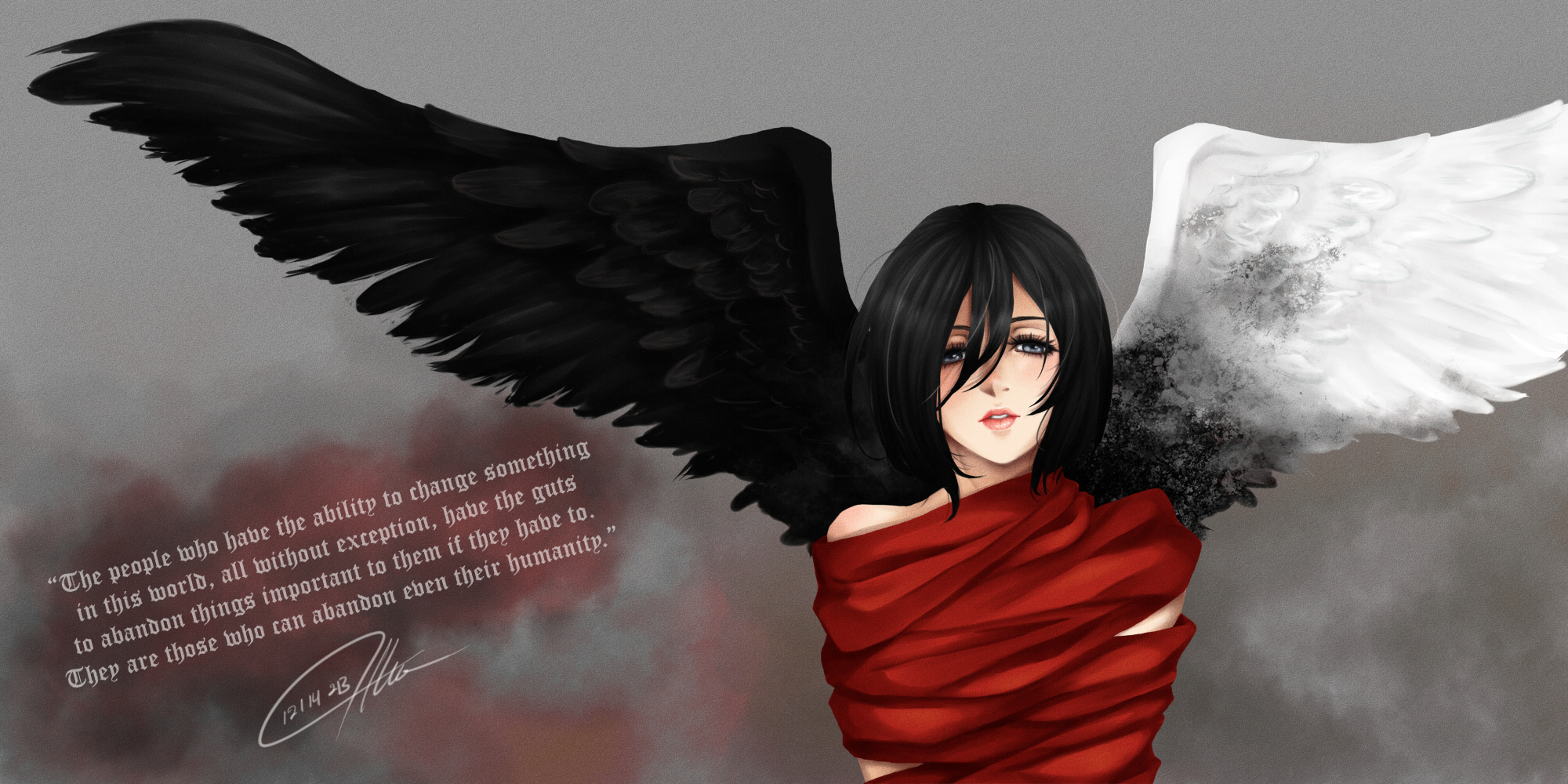 Free download wallpaper Anime, Wings, Mikasa Ackerman, Attack On Titan on your PC desktop