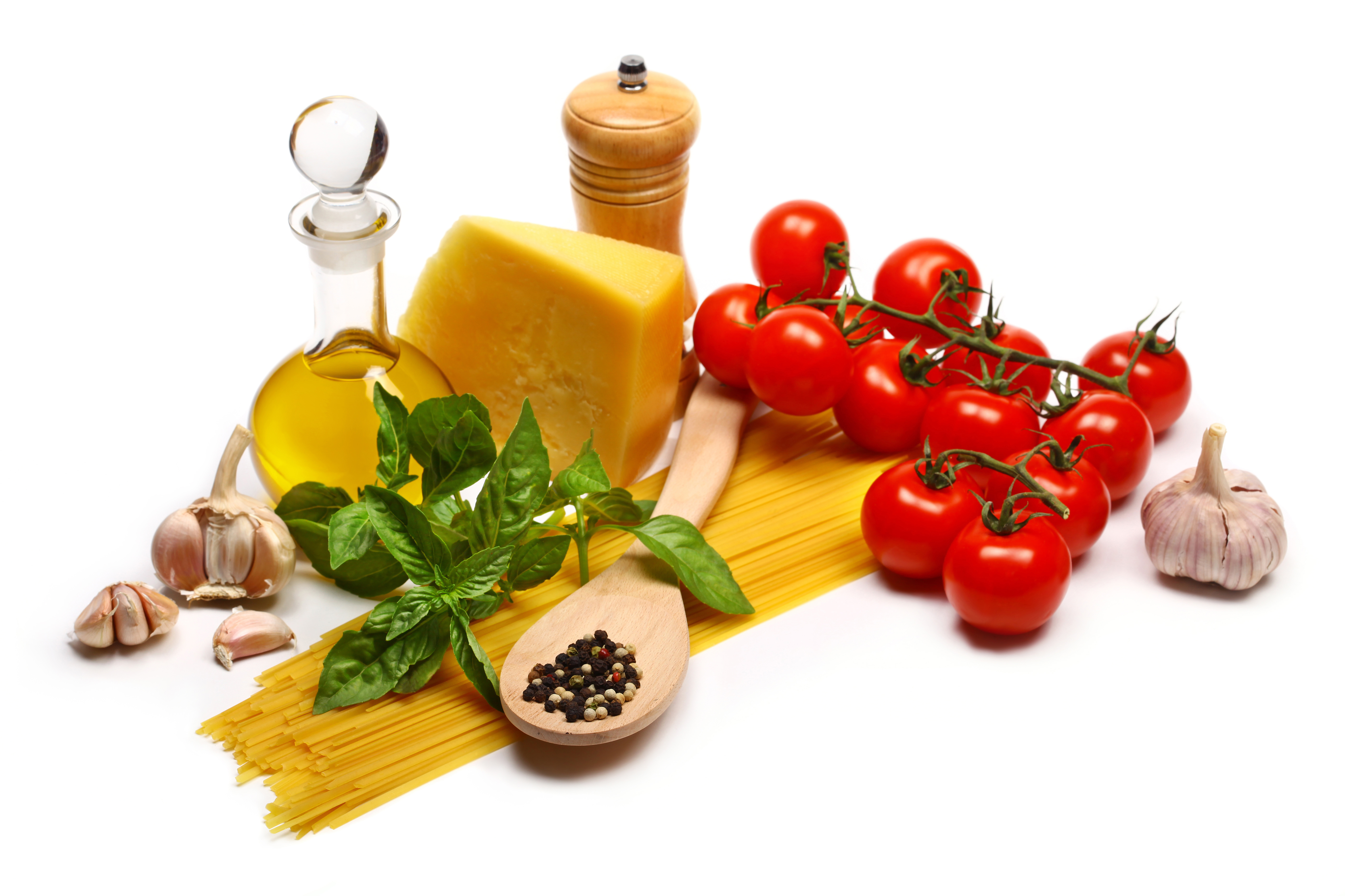 Handy-Wallpaper Öl, Tomate, Pasta, Käse, Nahrungsmittel, Stillleben kostenlos herunterladen.