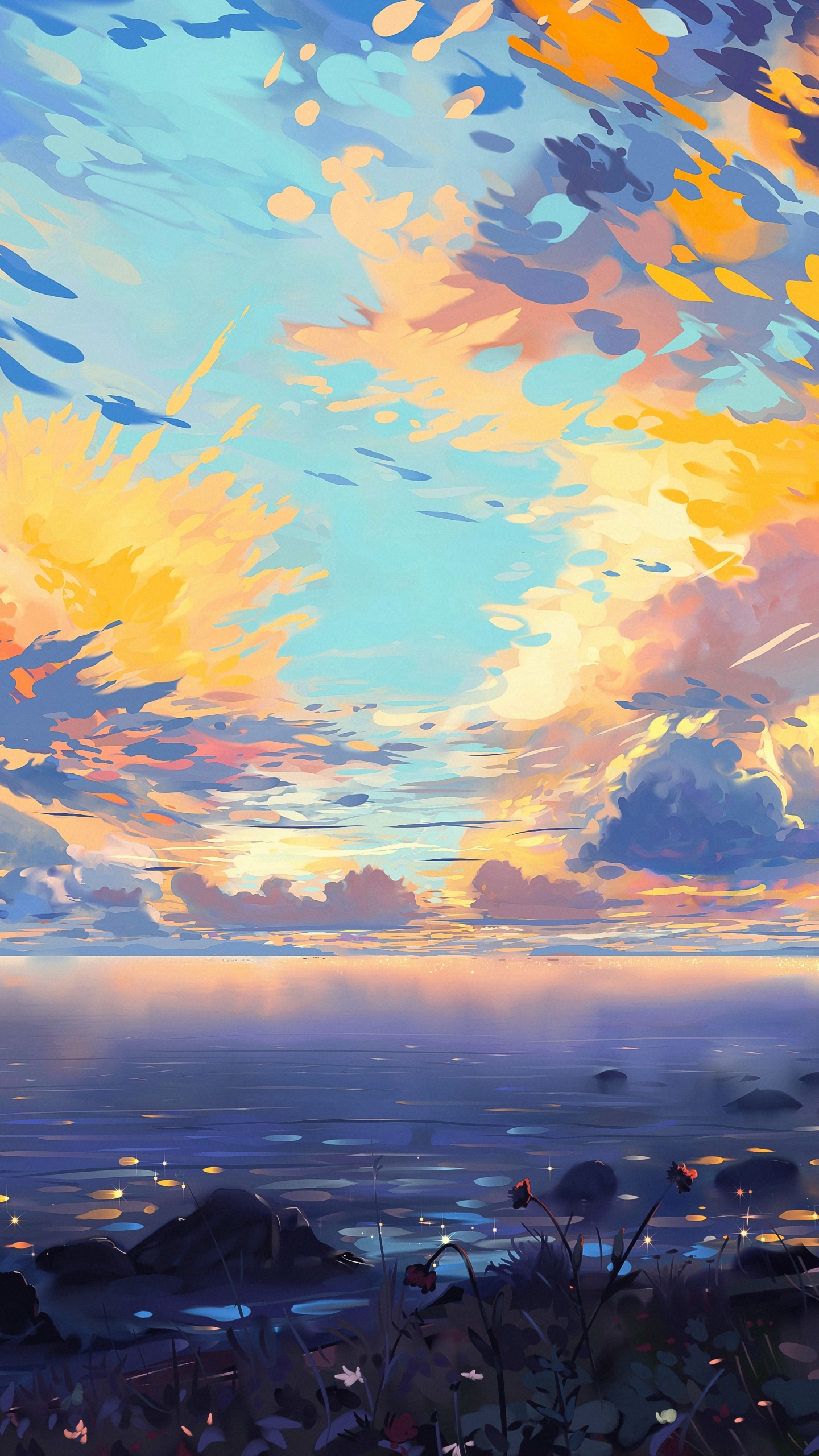 Download mobile wallpaper Anime, Horizon, Boat, Cloud, Original for free.