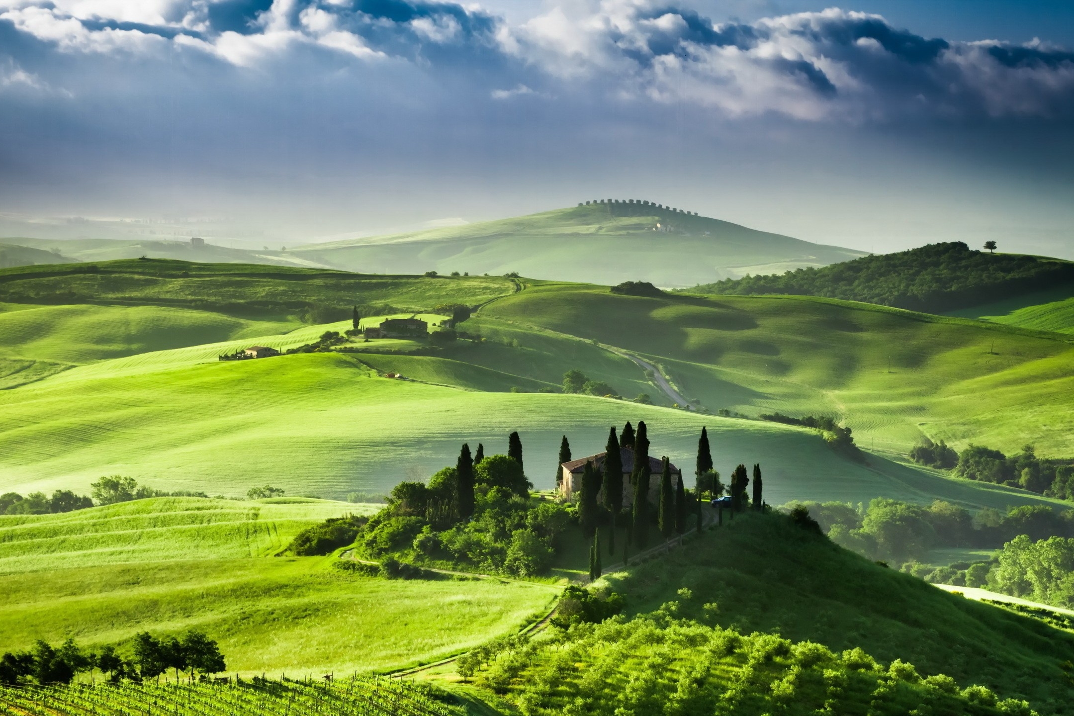 Скачать обои бесплатно Пейзаж, Италия, Зелень, Холм, Фотографии, Тоскана картинка на рабочий стол ПК