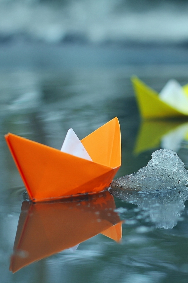 Download mobile wallpaper Water, Ice, Origami, Paper Boat, Man Made for free.