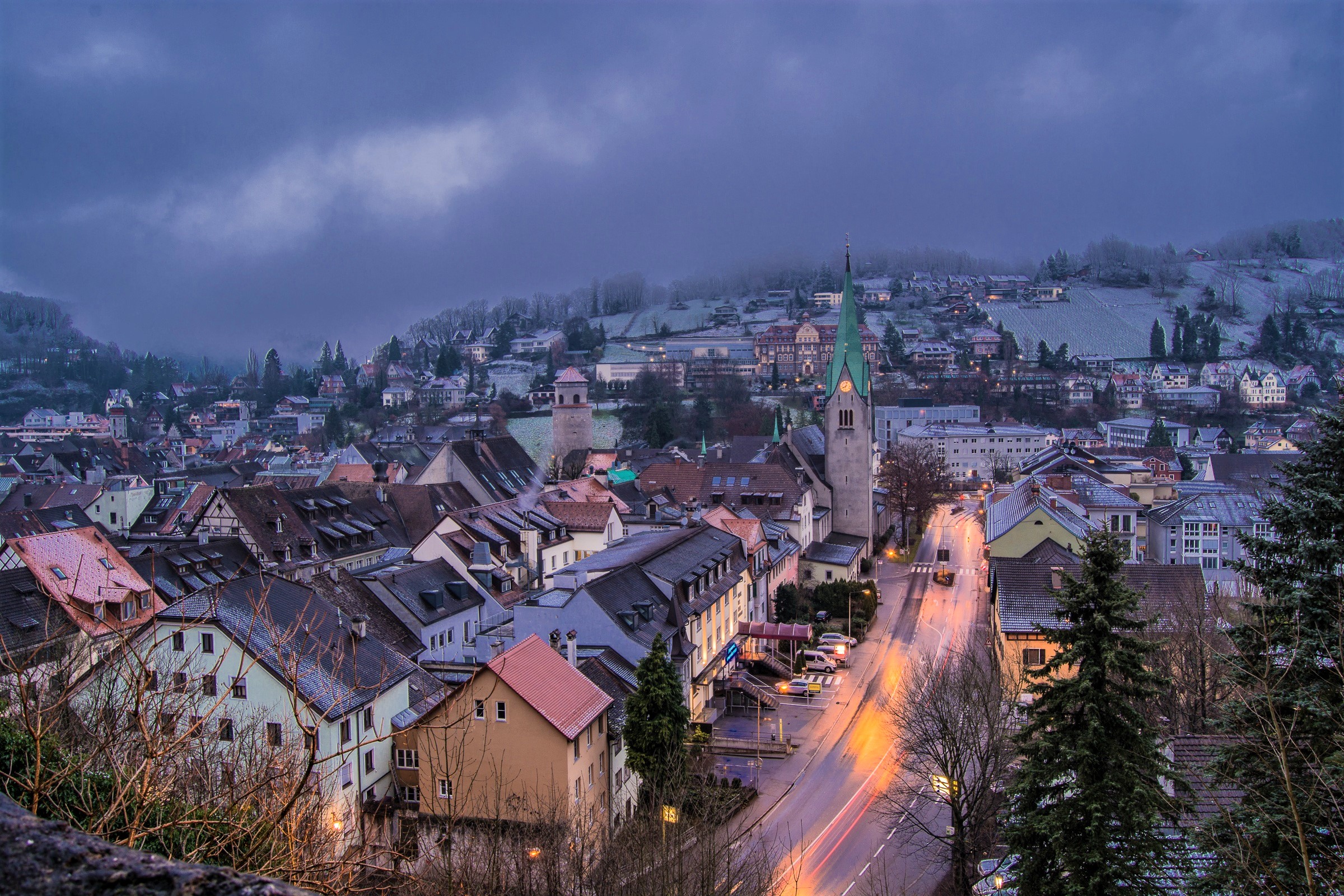 Free download wallpaper Winter, Snow, Road, House, Austria, Town, Man Made, Feldkirch, Towns on your PC desktop