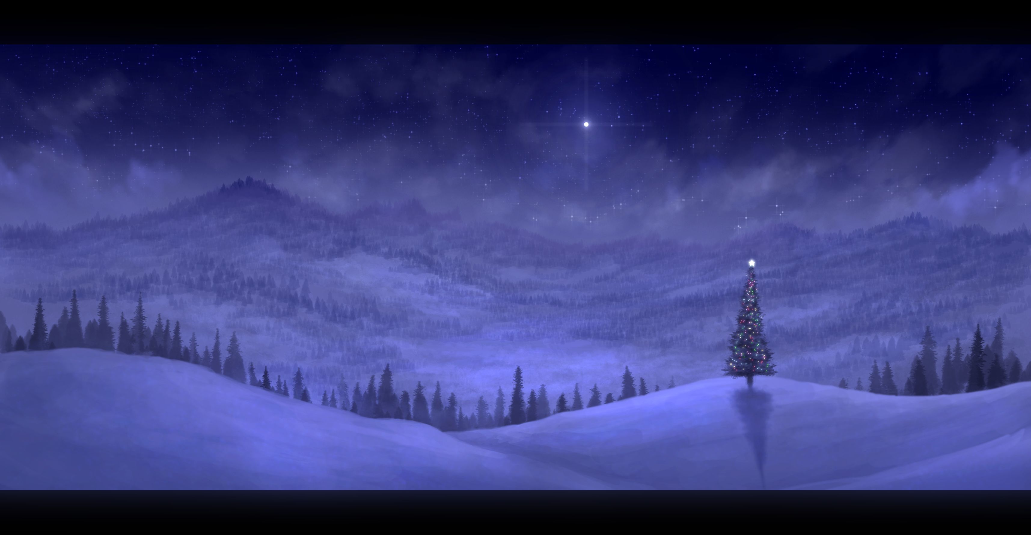 PCデスクトップに風景, 冬, 雪, クリスマス, 山, クリスマスツリー, ペインティング, ホリデー画像を無料でダウンロード