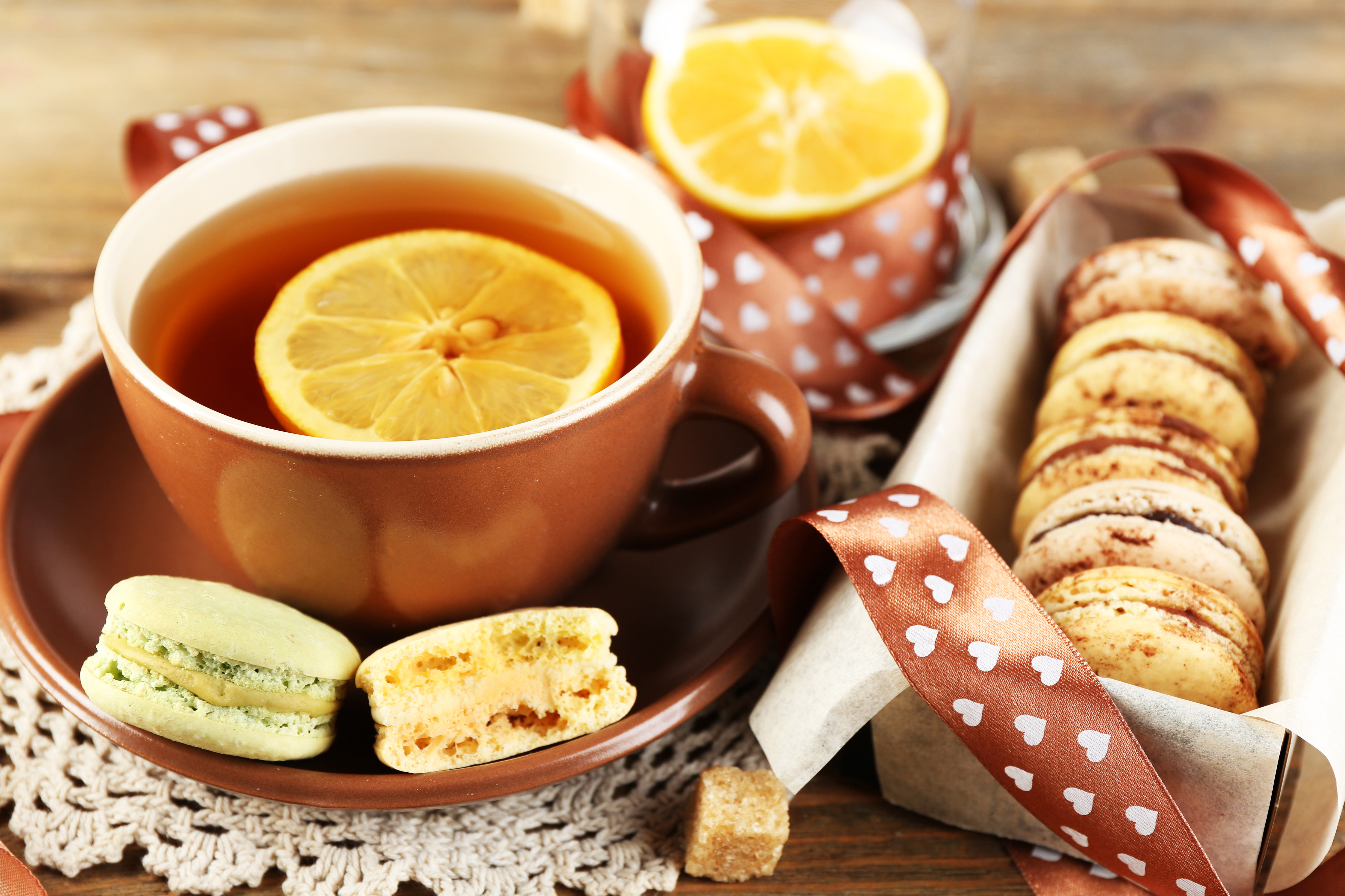 Free download wallpaper Food, Dessert, Cup, Lemon, Tea, Macaron on your PC desktop